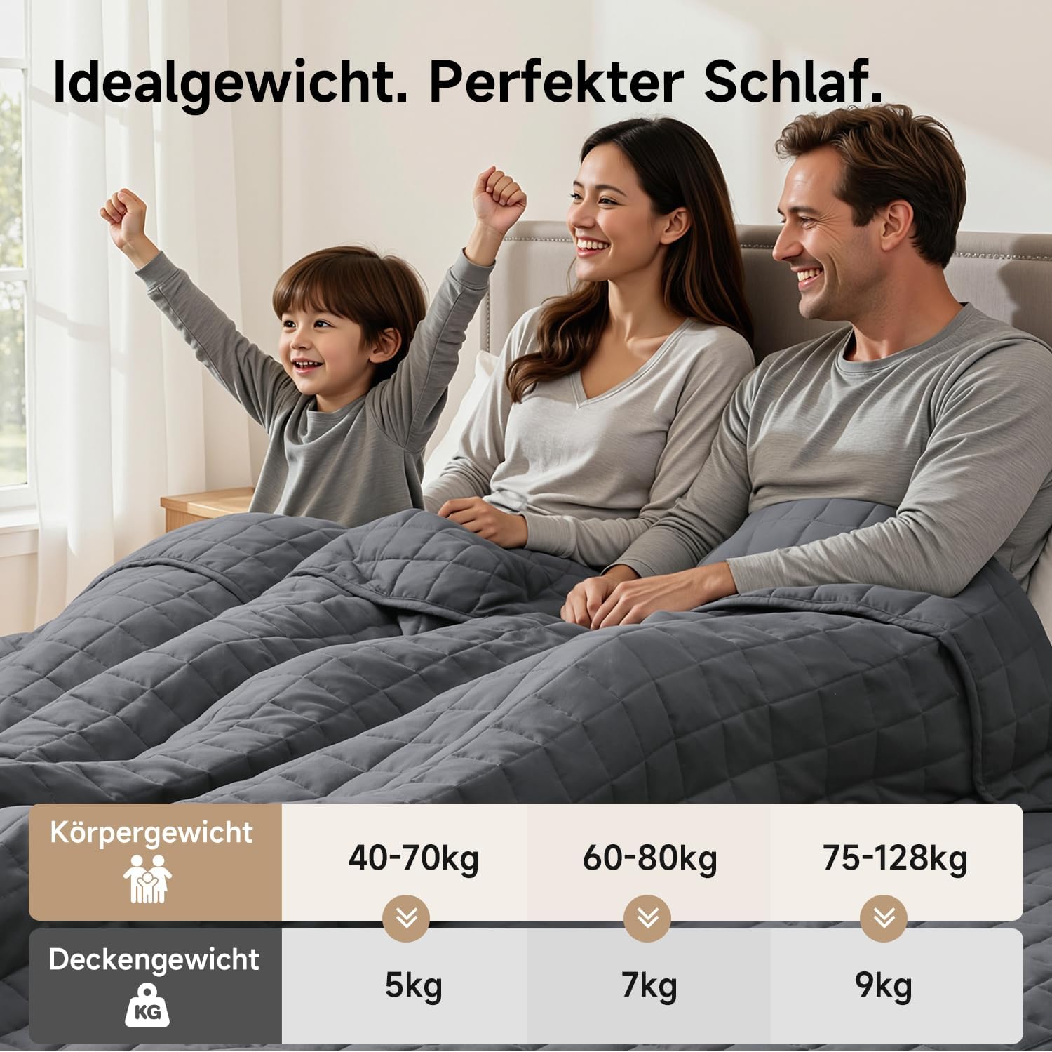 KANKAEU Gewichtsdecke 150 x 200 cm 7 kg – Gewichtsdecke mit Glasperlen – Anti-Stress-Decke gegen Schlafstörungen für Tiefschlaf – atmungsaktiv und maschinenwaschbar (60–80 kg) – Bild 6