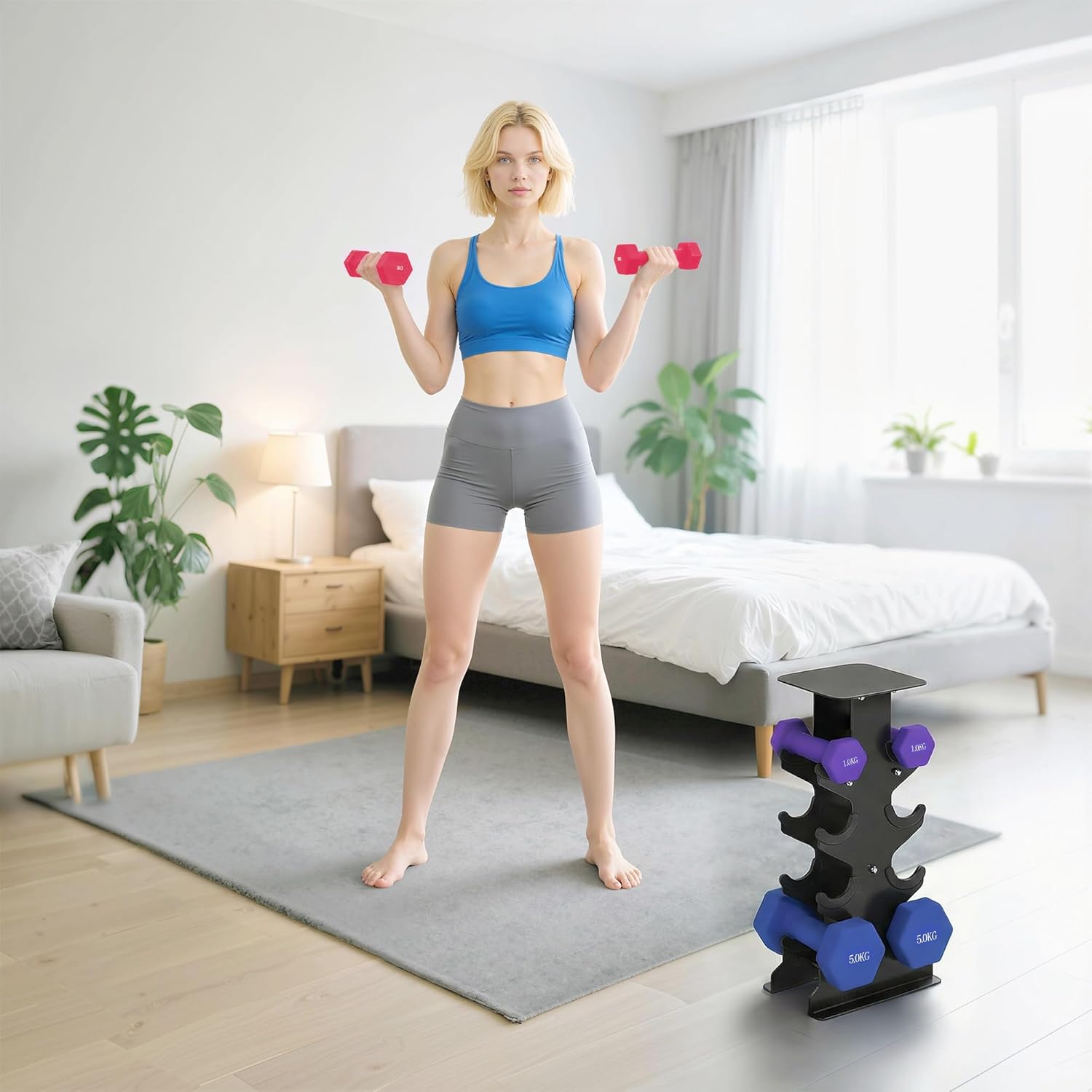 SPORTNOW Hanteln Set 4 Paar Kurzhanteln mit Aufbewahrungsständer, rutschfeste Griffe, Hexagon Hantelset Kurzhantel Set für Heimtraining, Fitnessstudio – Bild 8