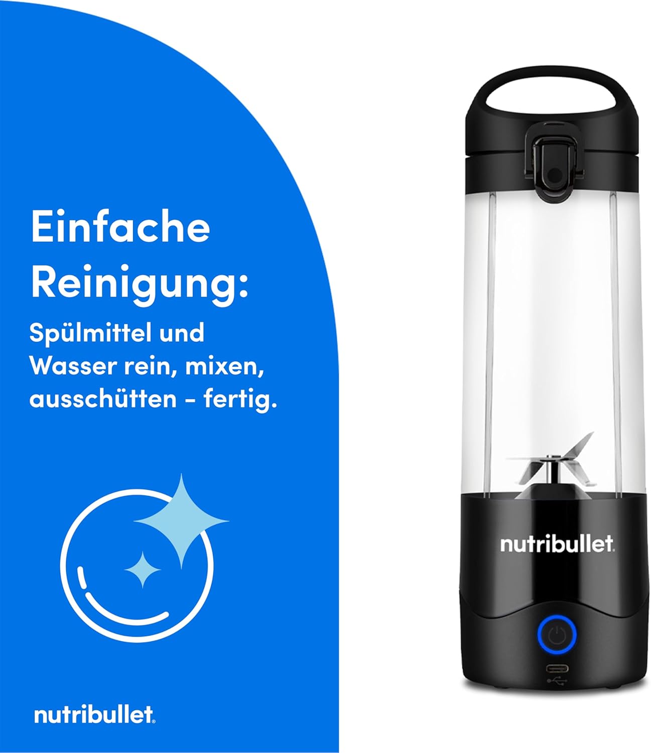 Nutribullet Tragbarer Smoothie-Maker to Go, 475 ml BPA-freier Becher, kabellos, wiederaufladbar für 15+ Mixen, tragbarer Mini-Mixer für Mix & Go, zerkleinert Eis und Obst, Schwarz, NBP003B – Bild 6