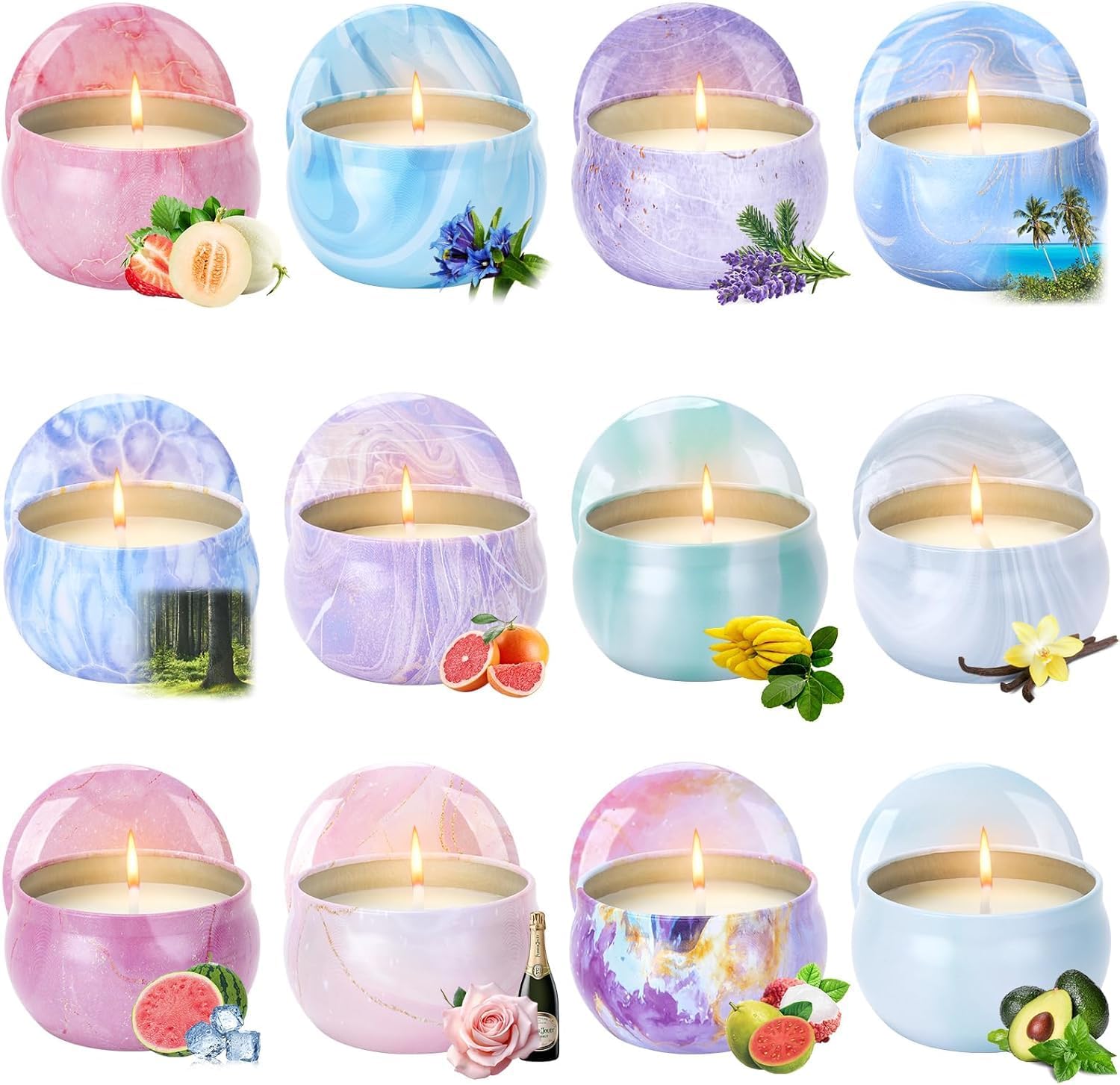 Duftkerzen-Geschenkset, 12 Stück Duftkerzen für Zuhause, 320 Stunden lange Brenndauer, Sojawachs-Aromatherapie-Kerzen-Set, Geburtstagsgeschenke für Frauen mit Geschenkbox, Weihnachtsgeschenke