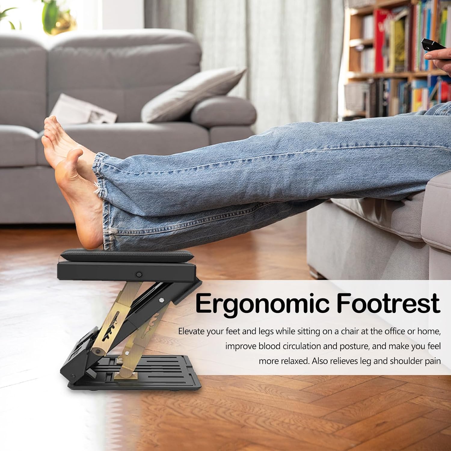 Fußstützen-Schreibtisch, verstellbarer Fußhocker, ergonomischer Fußhocker, abnehmbare Büro-Fußstütze, Fußstütze mit Massage und weichem Sitzkissen für Auto, Büro, Zuhause, Reisen (schwarz) – Bild 3