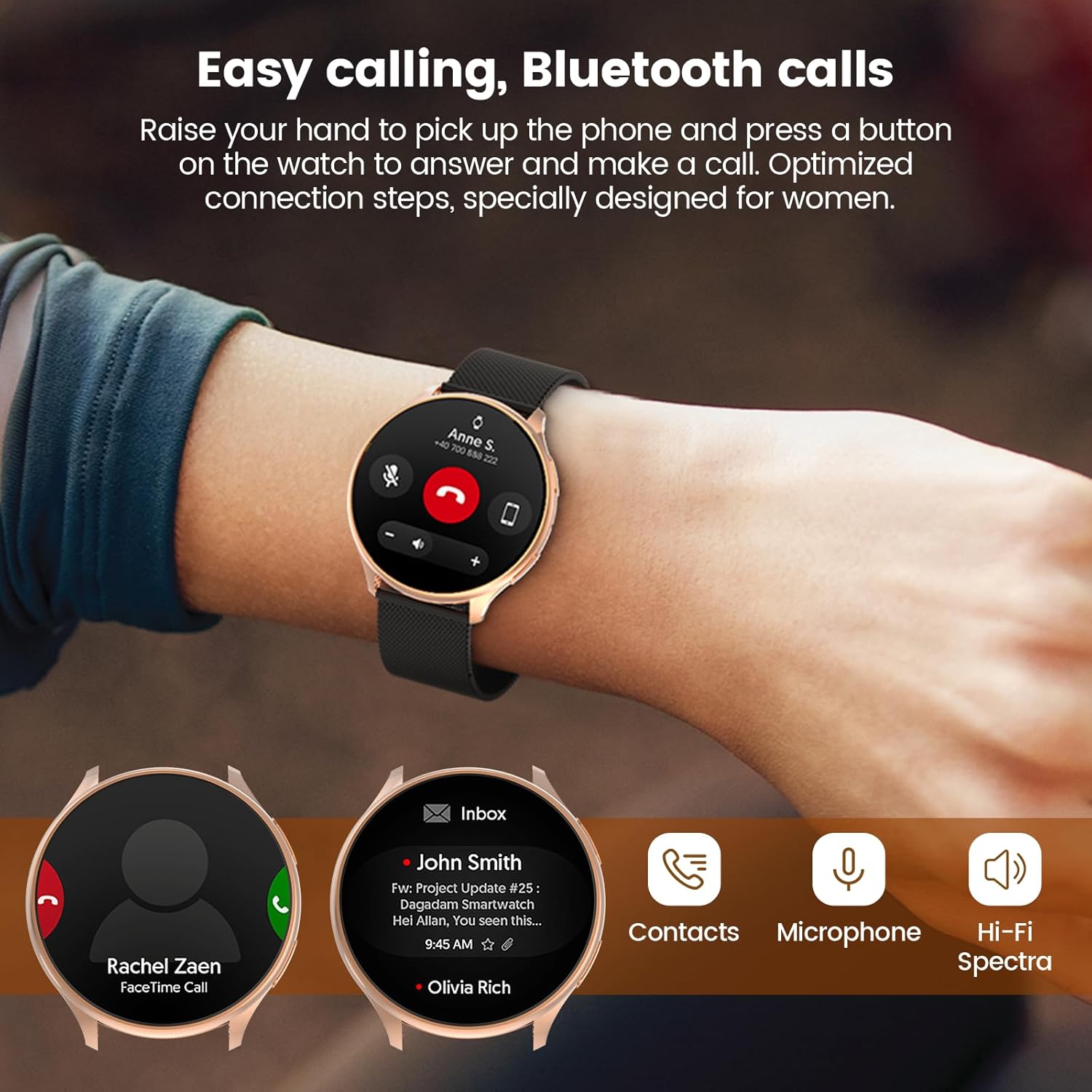 SLOKSFil Damen Smartwatch mit Telefonfunktion, 1,39 Zoll Smart Watch rund mit SpO2, 24H Herzfrequenzmesser Blutdruck Schlafmonitor, Fitness Tracker 120+ Sportmodi Schrittzähler für iOS Android (Schwarz Roségold) – Bild 4