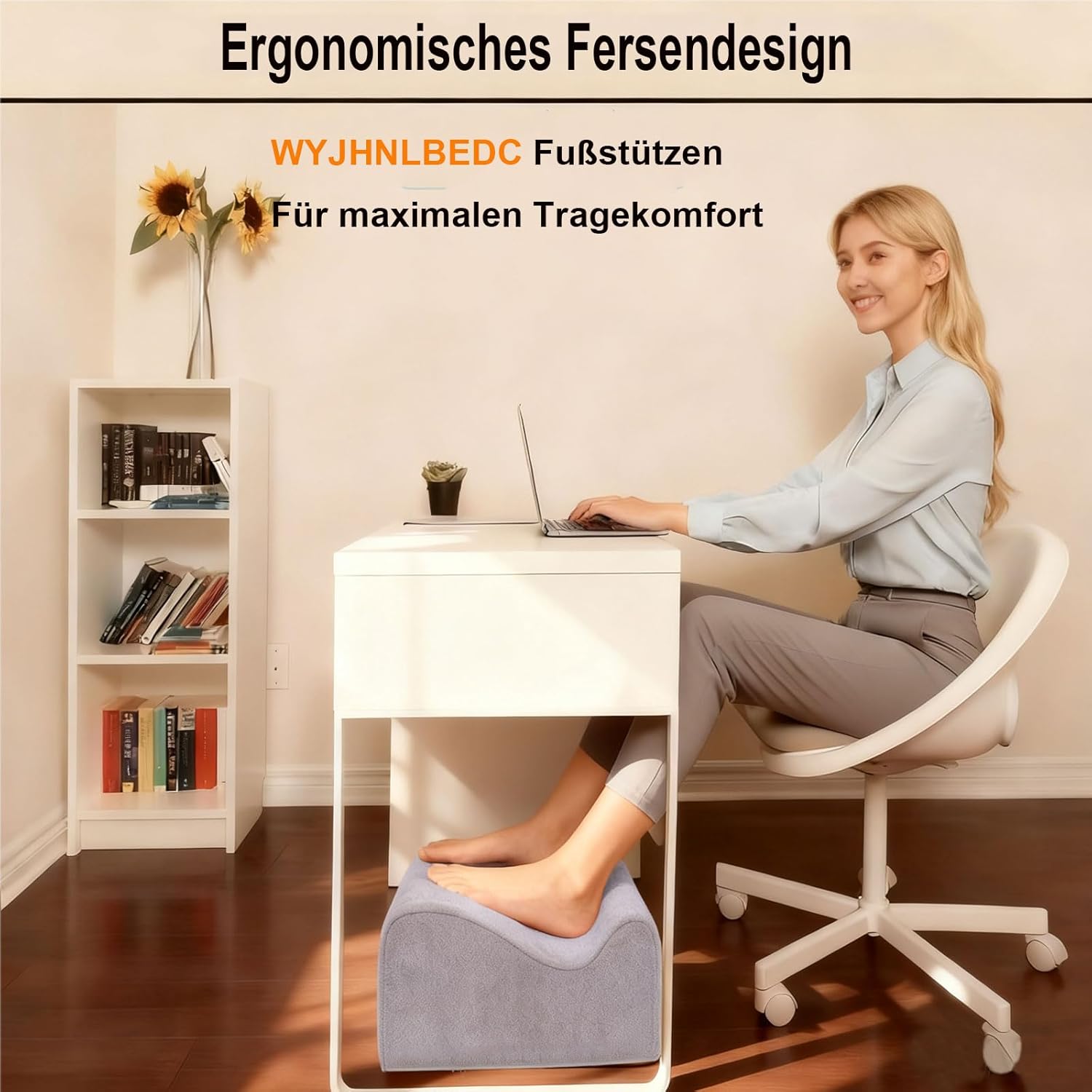 Fußstütze für den Schreibtisch, ergonomische Fußstützen für das Büro mit Premium-Schaumstoffkern und abnehmbarem Deckel, rutschfeste Fußstütze für unter dem Schreibtisch, Rücken- und Hüftschmerzen, hellgrau, mittel – Bild 2
