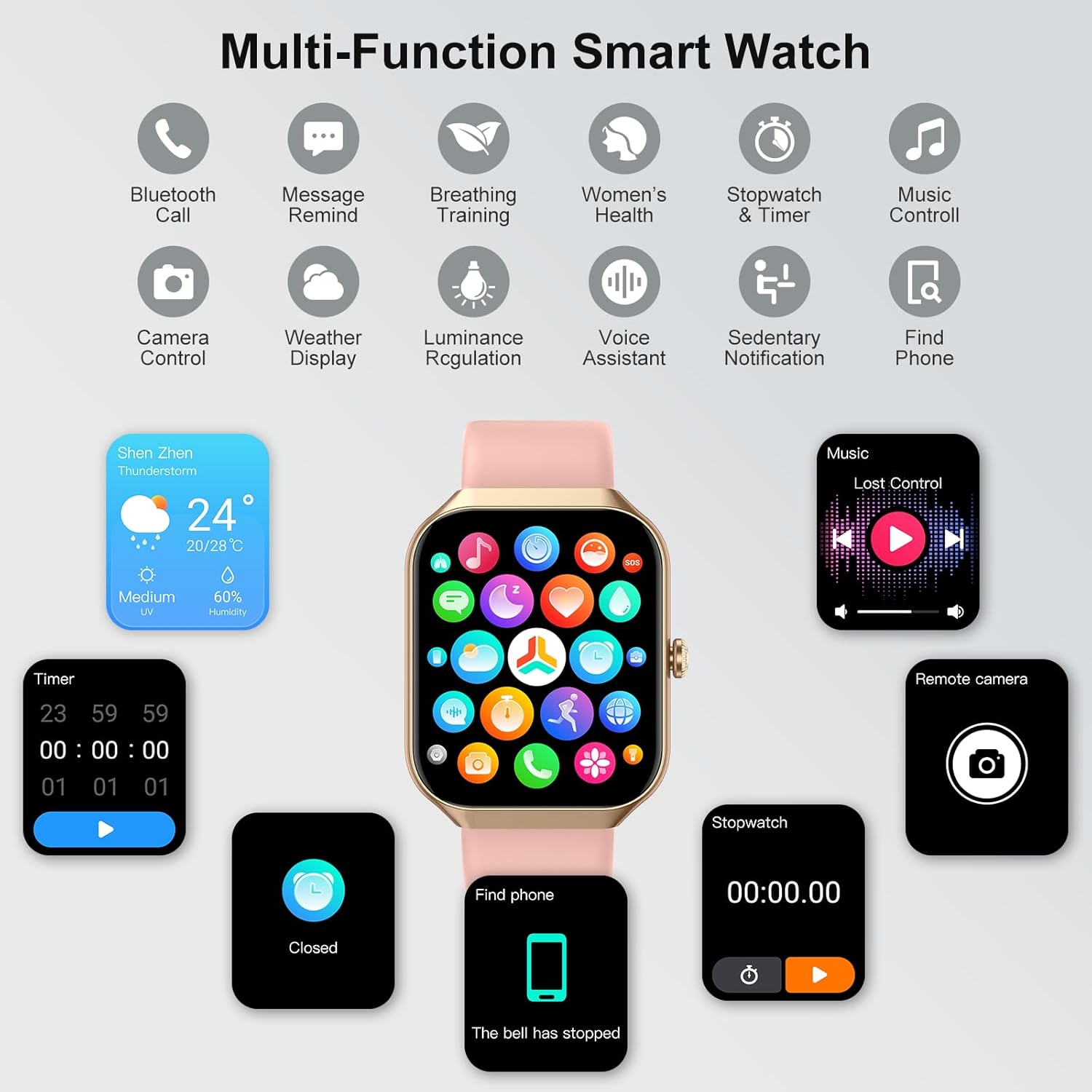 Smartwatch Damen Herren mit Telefonfunktion, 1,96 Zoll Fitnessuhr mit Herzfrequenz SpO2 Schlafmonitor Schrittzähleruhr IP68 Wasserdicht Smartwatch mit 113+ Sportmodi, Sportuhr für Android iOS – Bild 8