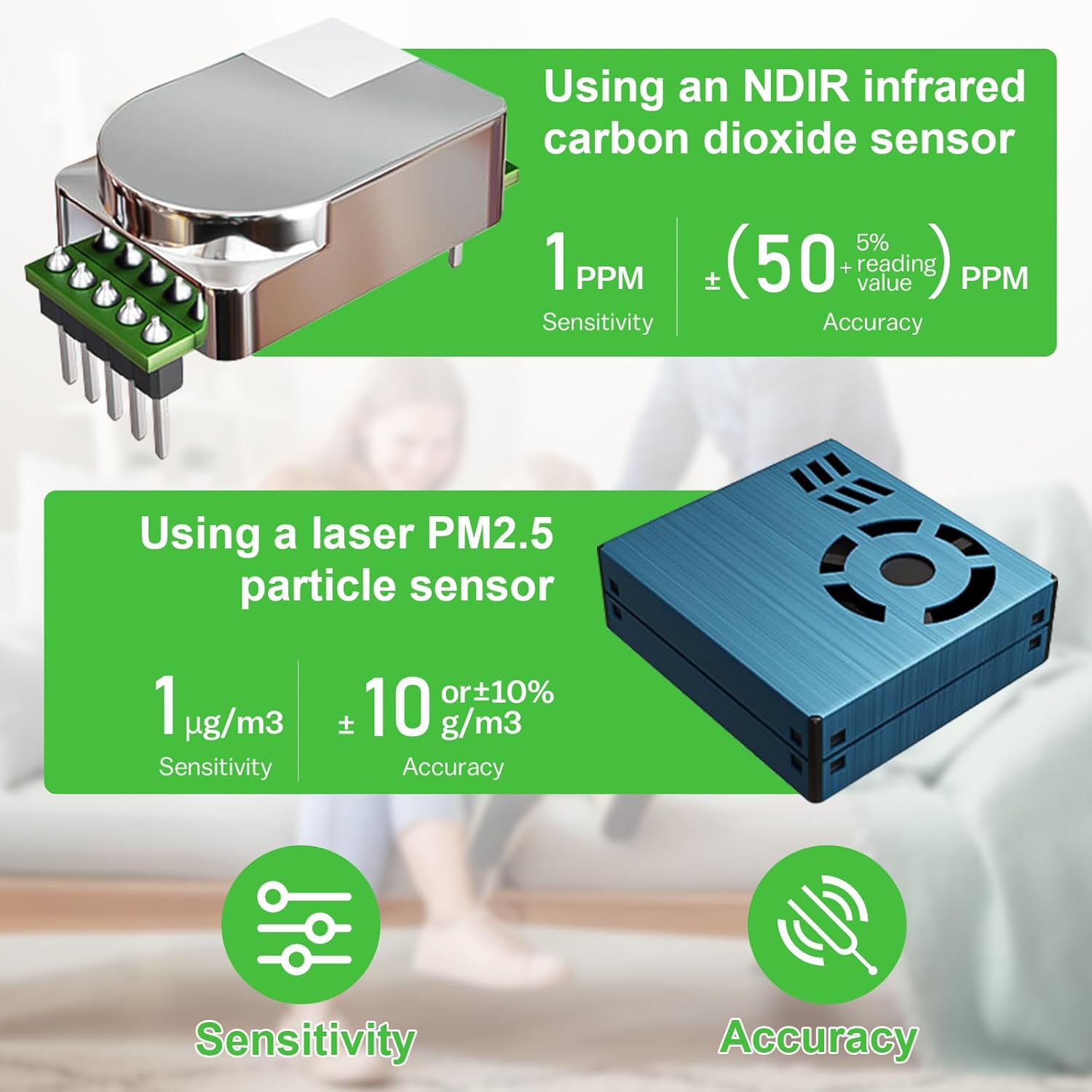 10-in-1-Luftqualitätsmessgerät-Detektor, NDIR-WLAN-Luftqualitätsmonitor mit AQI/CO2/PM1,0/PM2,5/PM10/HCHO/TVOC, Temperatur und Luftfeuchtigkeit, tragbarer Formaldehyd-Detektor mit Smart App für das Home Office – Bild 4