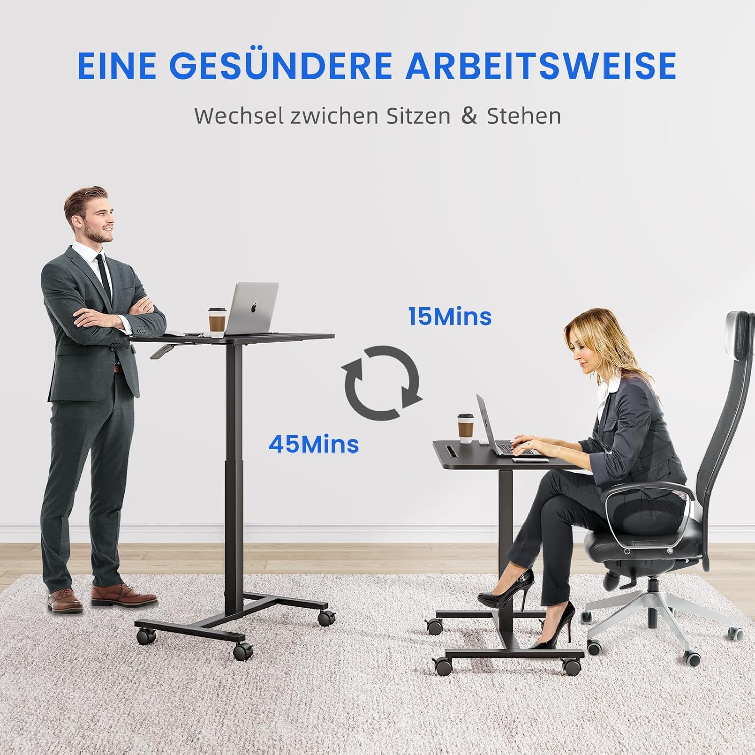 Dripex Computertisch höhenverstellbar mit Rollen, Aussparung für Tablet oder Handy, Stehsitz, PC-Tisch, kleiner Schreibtisch, mobiler Stehschreibtisch, Pflegetisch, Beistelltisch, Schwarz – Bild 5