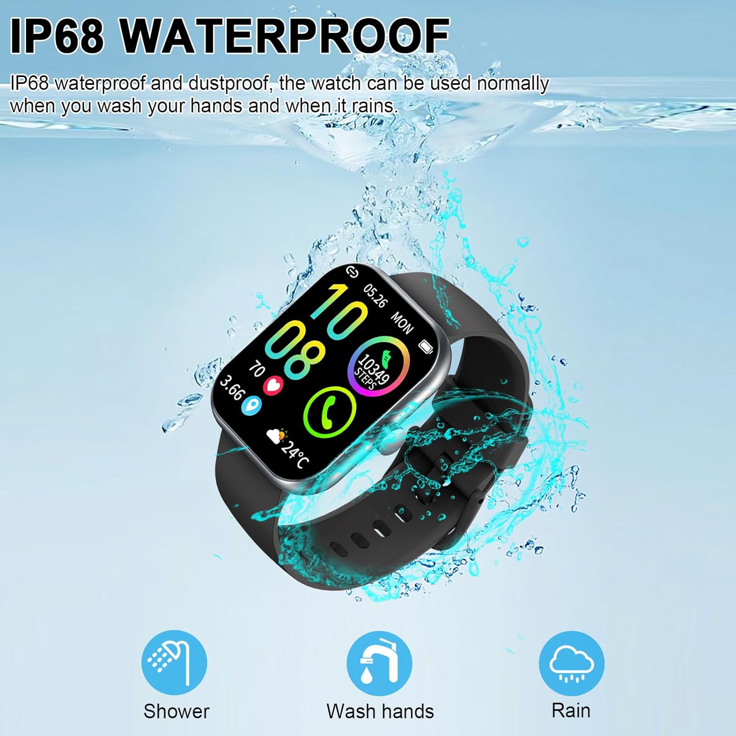 Smartwatch Herren Damen 1,96 Zoll HD Touch Fitnessuhr mit Telefonfunktion, Smartwatch Fitness Tracker mit Herzfrequenzmesser, Schlafmonitor, Schrittzähler, 113+ Sportmodi, IP68 Wasserdicht Sport – Bild 8