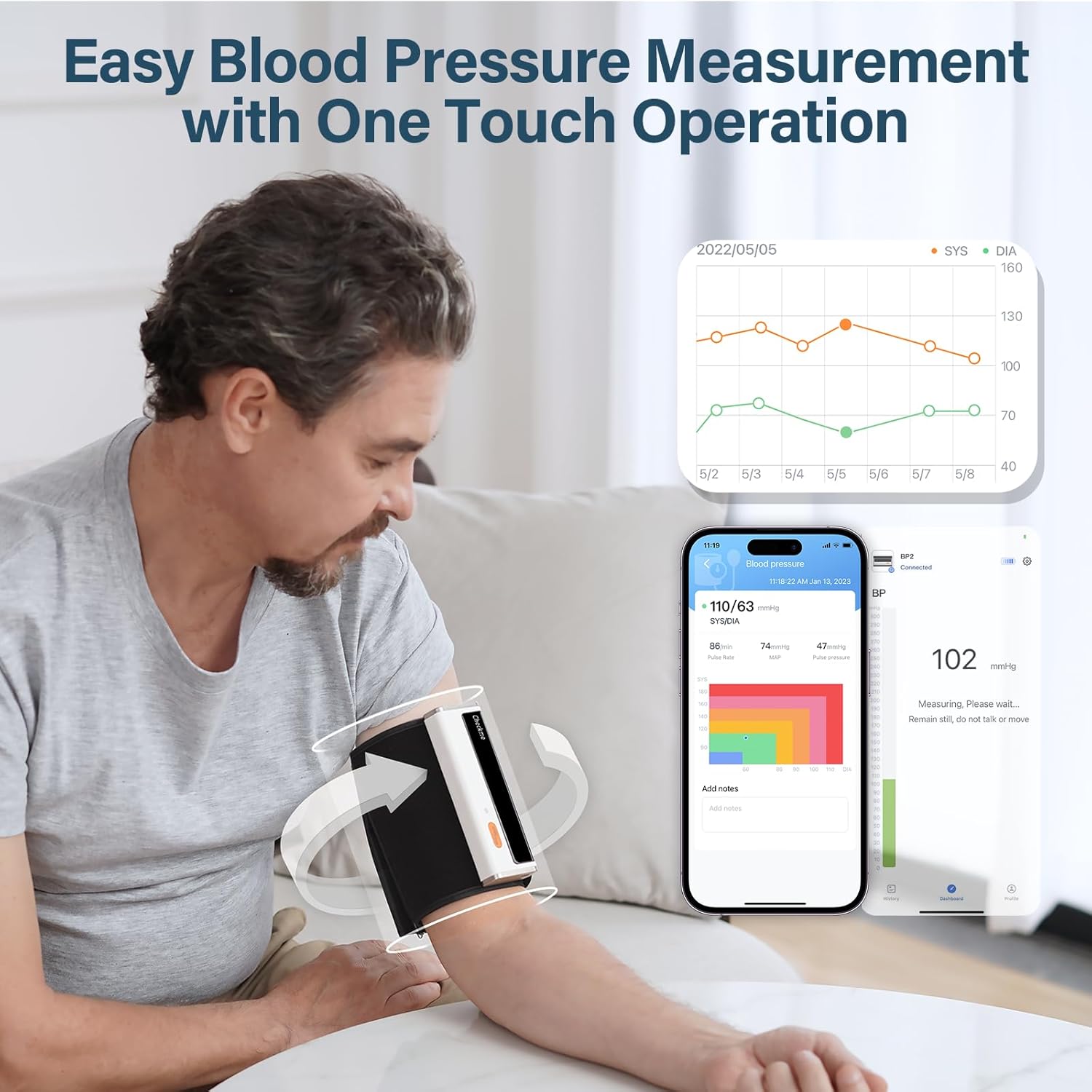 CheckMe Armfit Plus Blutdruckmessgerät Oberarm Bluetooth mit EKG, Analyse des EKG-Berichts, 30S-Messung von Blutdruck, EKG, Herzfrequenz, Multi-User-Management, Blutdruckmessgerät mit App für Android/iOS – Bild 2