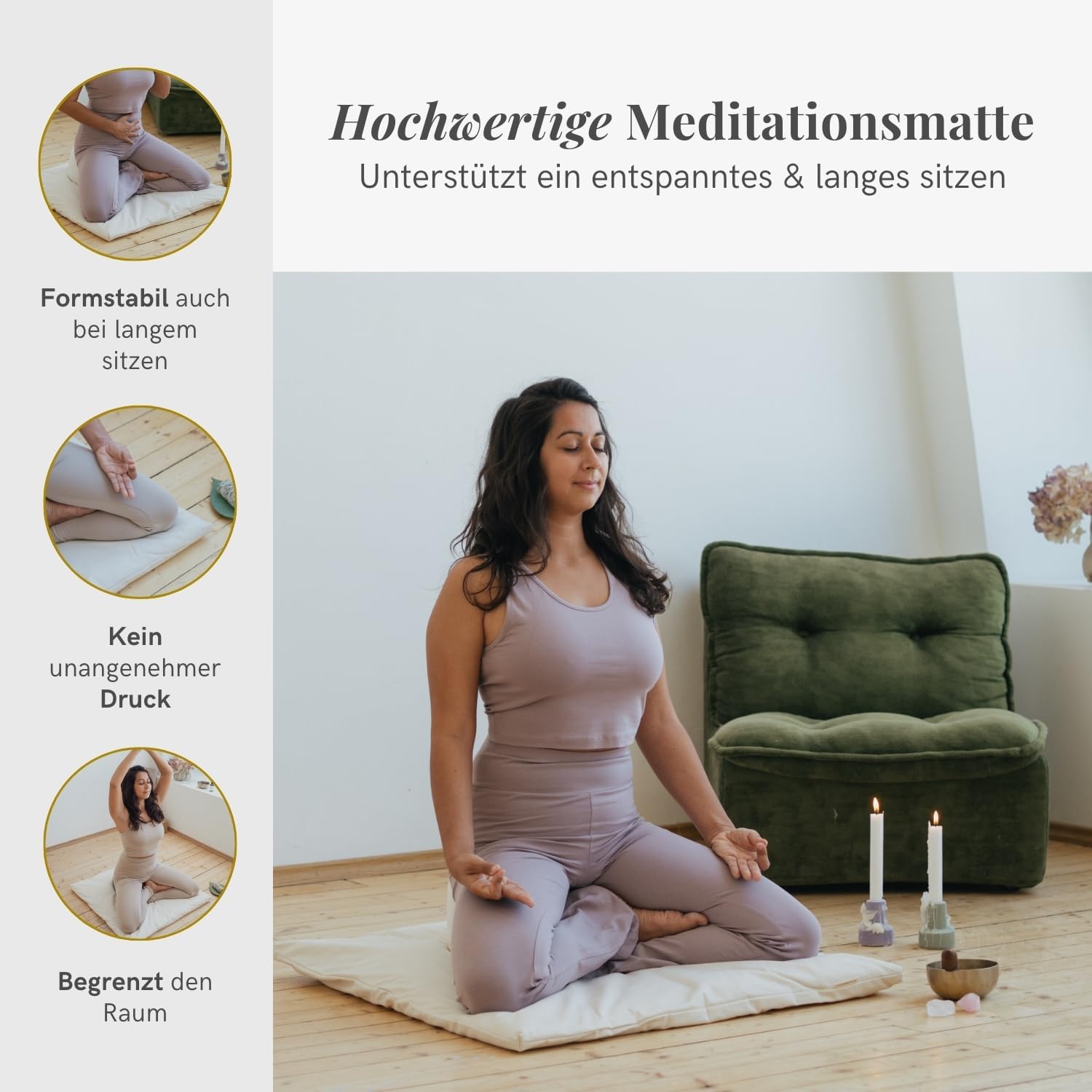 Lotuscrafts Zabuton Deluxe Meditationsmatte – extra dick – Meditationskissenunterlage für entspannte Meditation – waschbarer Bezug aus 100 % Baumwolle – GOTS-zertifiziert – Bild 2