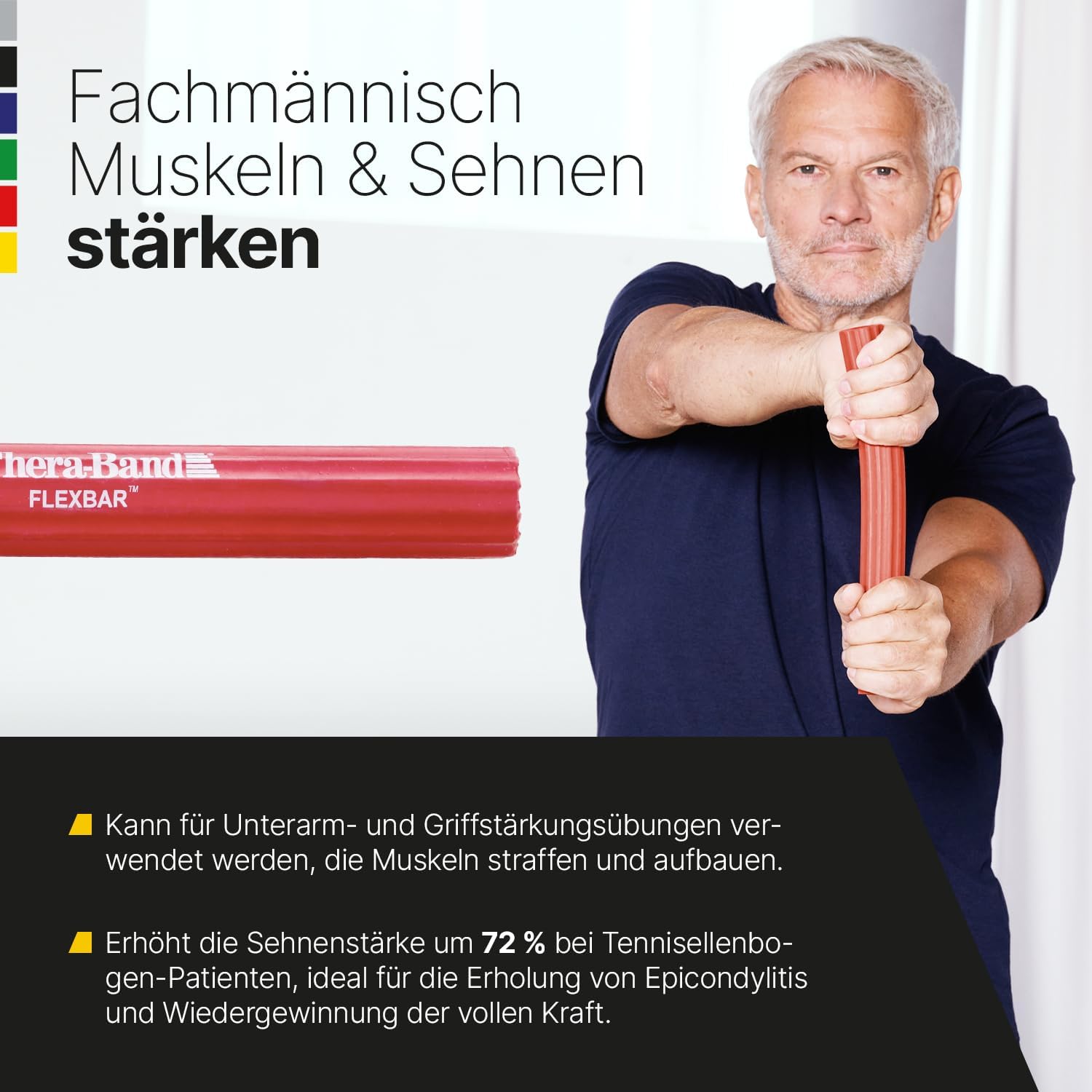 TheraBand FlexBar Handtrainer | Unterarmtrainer für Rehabilitation & Griffkraft | Trainingsgerät für Hand, Handgelenk & Unterarm | Fitnesszubehör | Handmuskeltraining | Flexibler Übungsstab – Bild 3