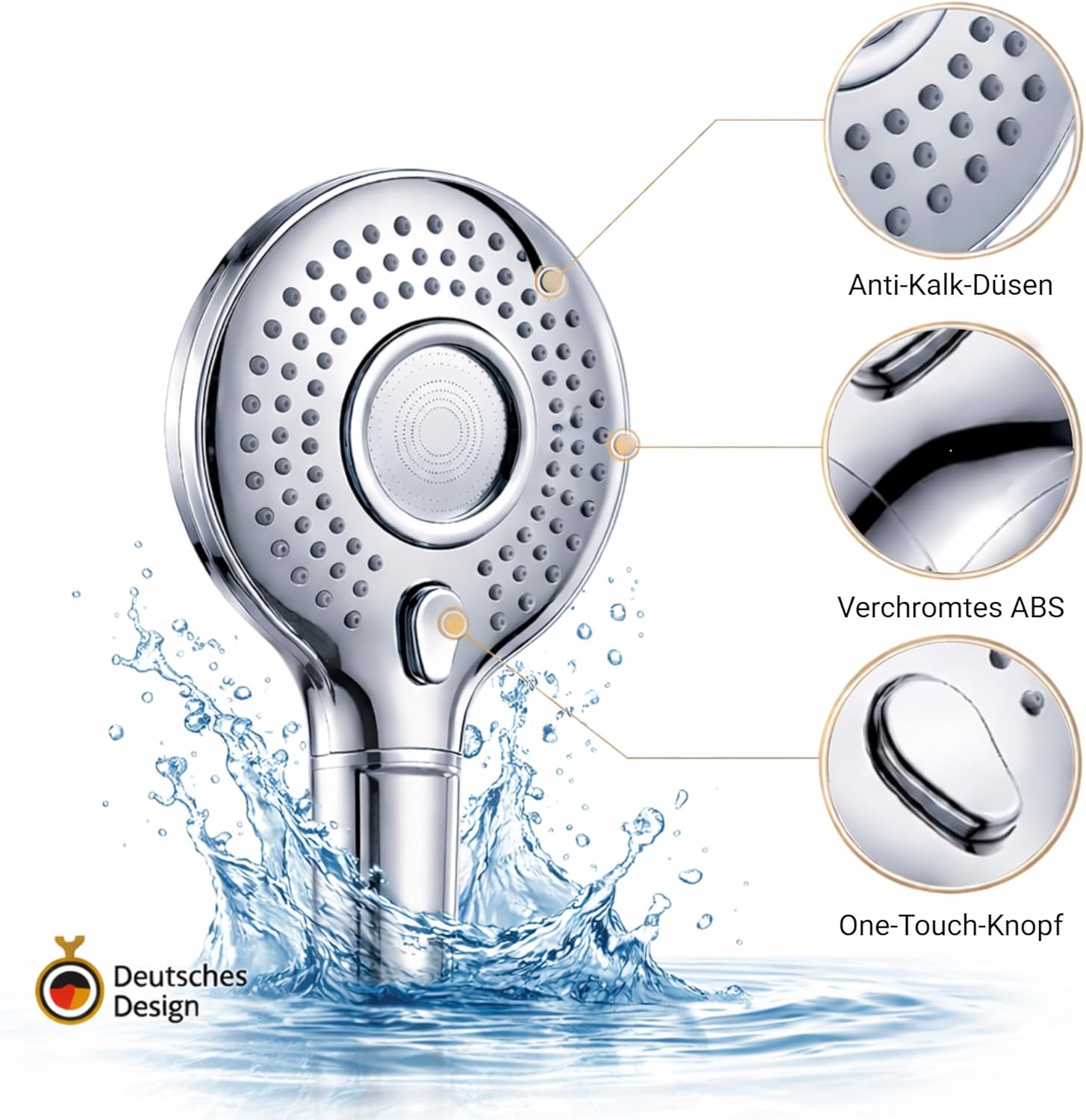 Duschkopf mit Filter – Regendusche mit Kalkfilter, 3 Wassersparstufen, universeller Duschkopf mit hohem Wasserdruck, wassersparender Duschkopf, Duschfilter, Chrom – Bild 4