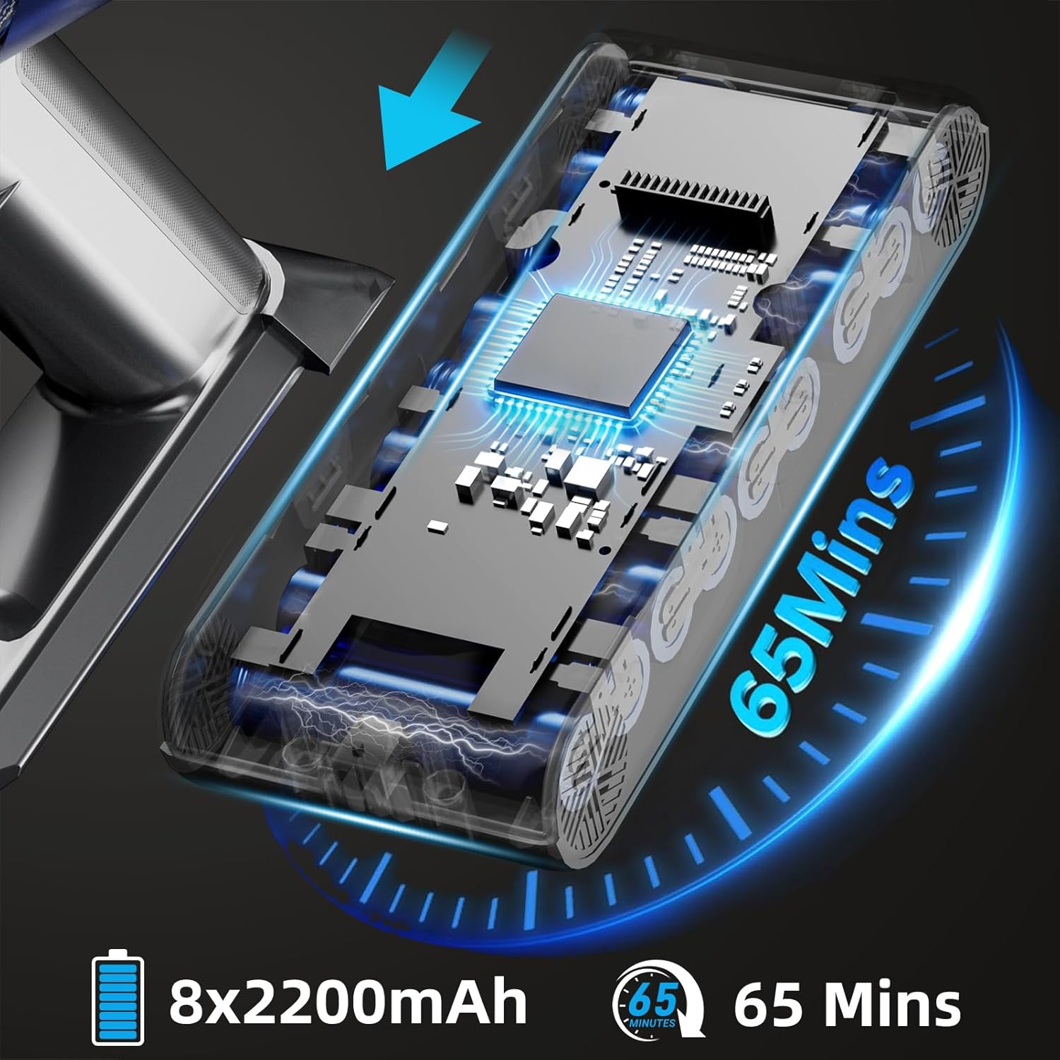 Hearten Akku-Staubsauger, 70.000 Pa/600 W/65 Min., 4 Stufen, Schmutzsensor, 1,8 l, kabelloser Staubsauger mit Farbdisplay, Anti-Haarbürste, 8-Stufen-Filter, Schlauch für Tierhaare/Teppiche/Hartböden/Auto – Bild 4