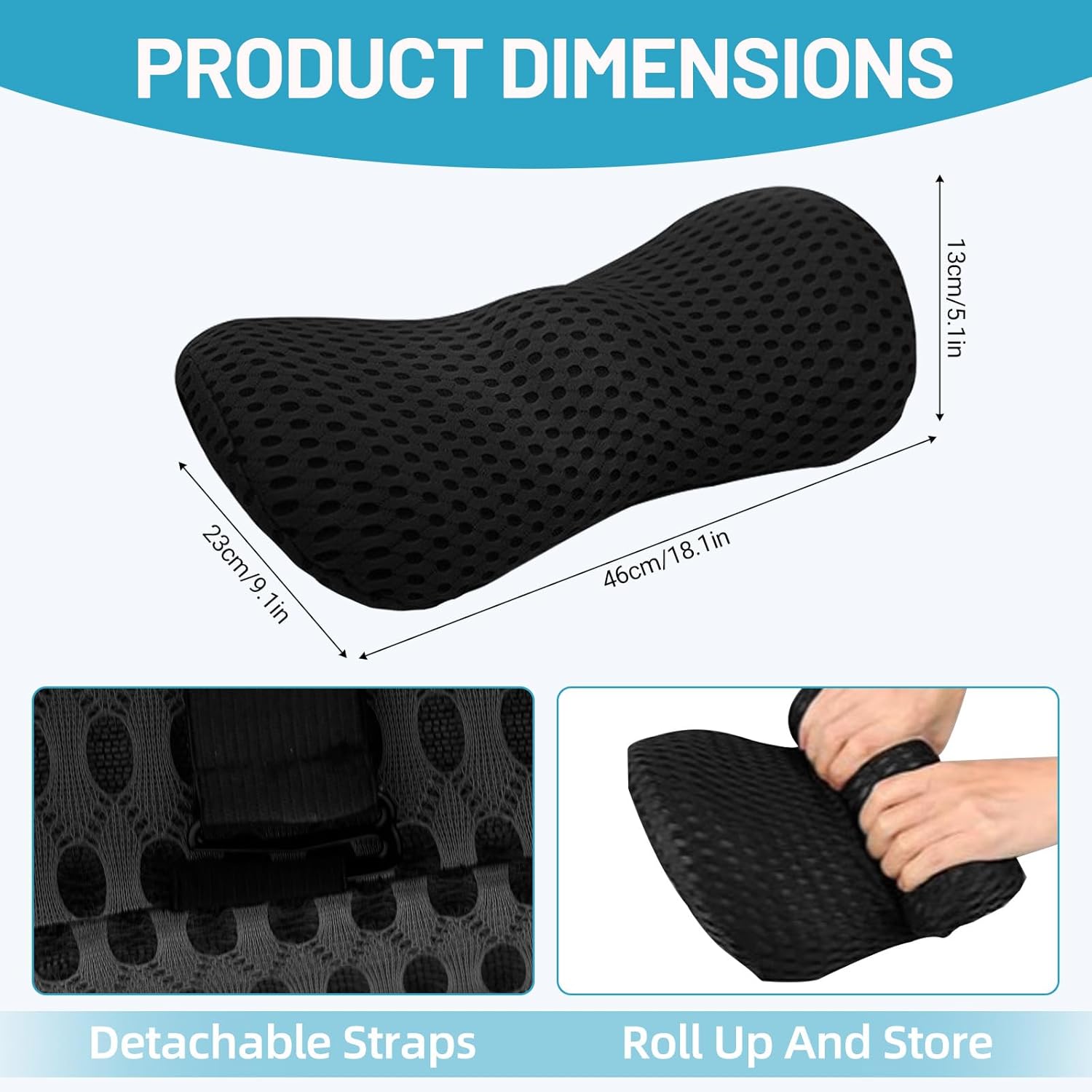 Lendenkissen aus Memory-Schaum, ergonomisches Rückenkissen, Lendenkissen, Rückenstützkissen mit atmungsaktivem Bezug & verstellbarem Gurt, Rückenkissen für Auto, Bürostuhl, Bett, Sofa (schwarz) – Bild 2