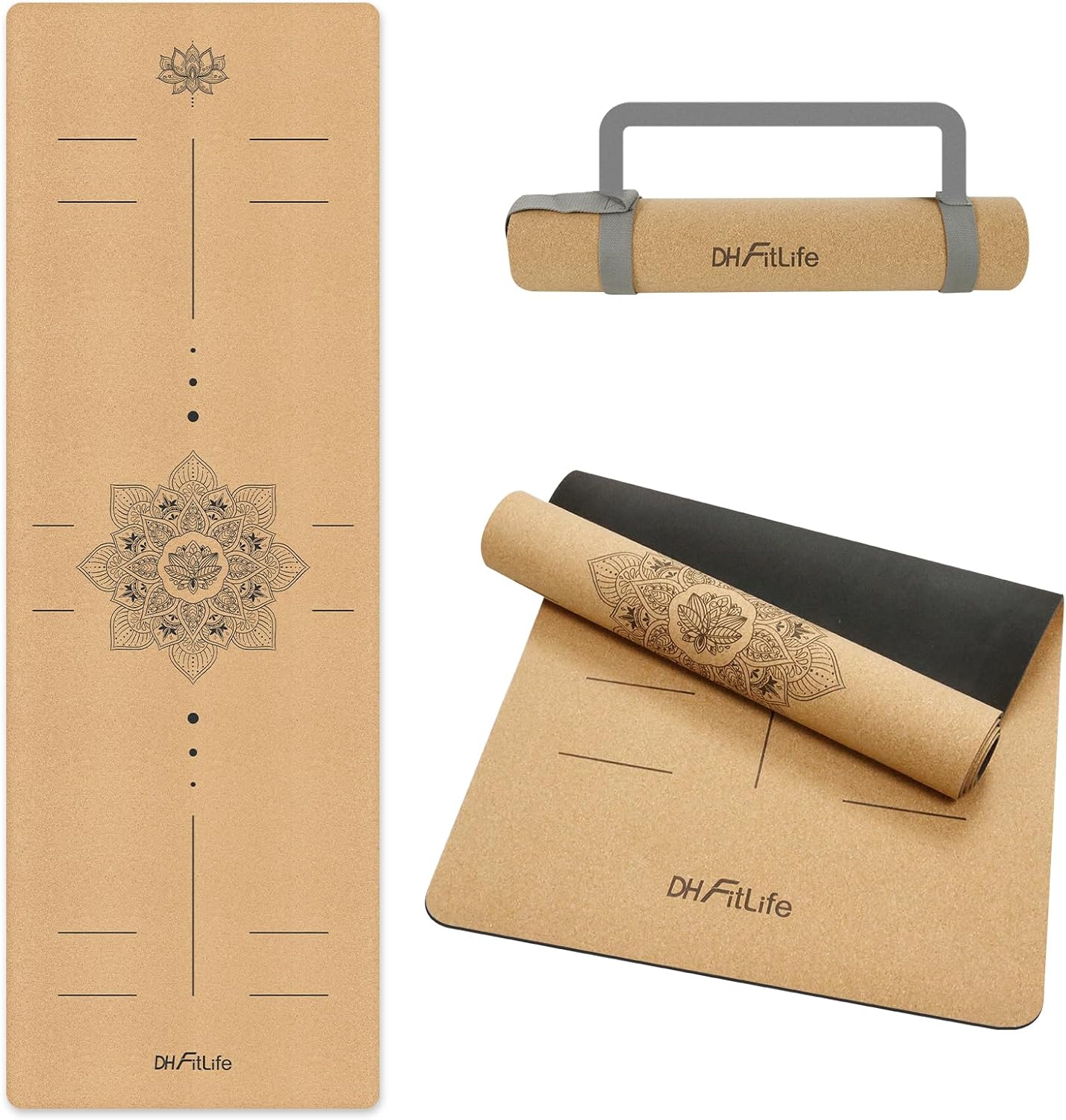 DH FitLife Kork-Yogamatte, rutschfest, aus Naturkautschuk | Gebrauchsfertig | Leicht zu reinigen | Hochwertige Sport-, Fitness- und Gymnastikmatte für Yoga, Pilates und Balance