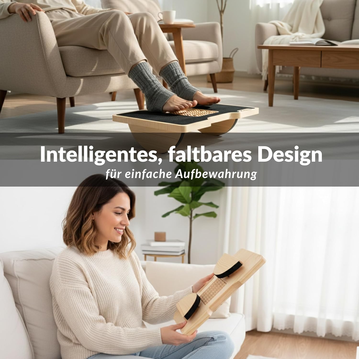 Ergonomische Schreibtisch-Fußstütze mit weicher, schwingender Massageoberfläche, Reflexzonenmassage aus Kiefernholz, massiv, faltbar und tragbar, elegantes Design, ideal für Zuhause und Büro – Bild 3