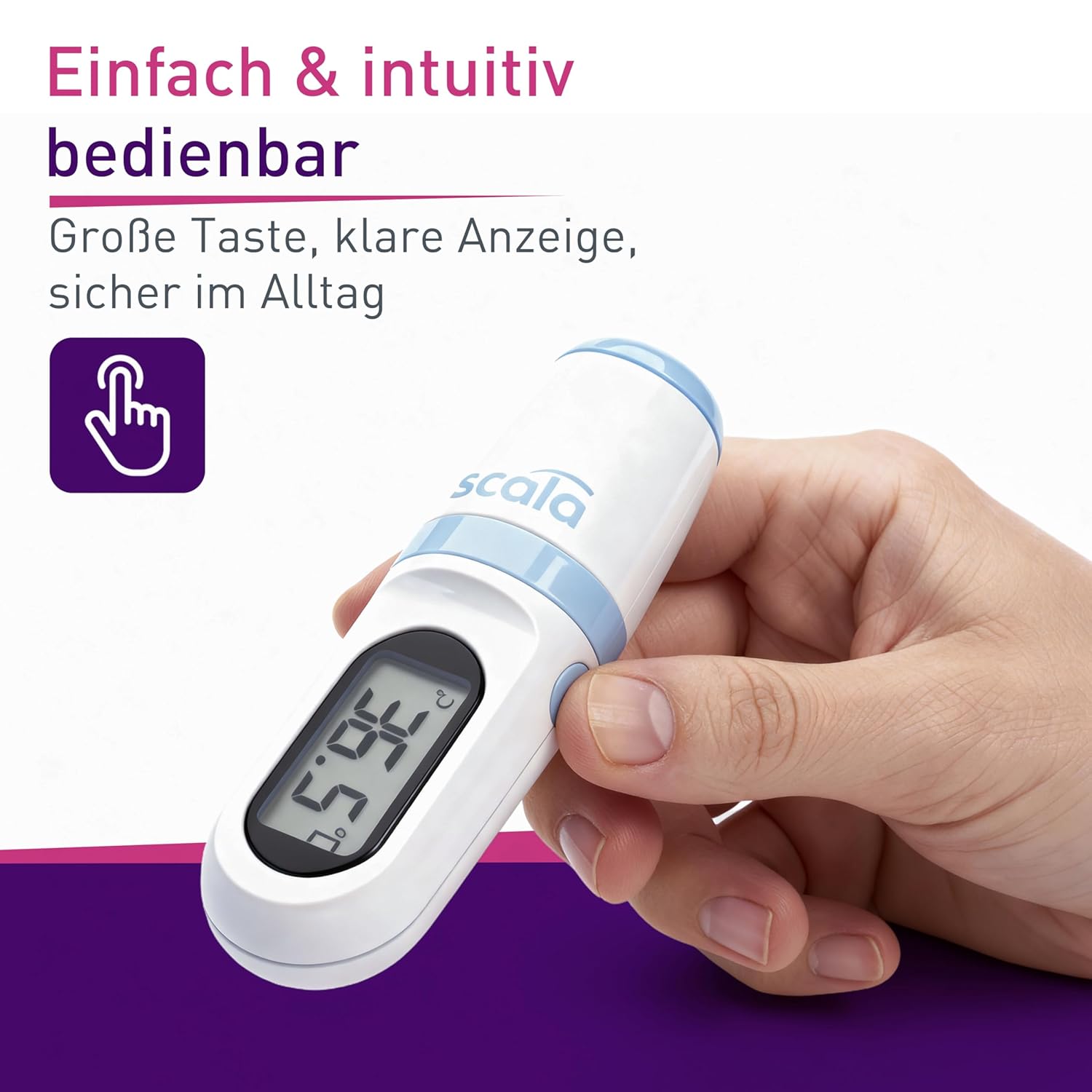 scala SC 8271 Infrarot-Fieberthermometer berührungslos – Stirnthermometer für Kinder und Erwachsene – Digitales Fiebermessgerät mit 1 Sekunde Messzeit, Signalton & Speicher für 9 Messwerte – Bild 4