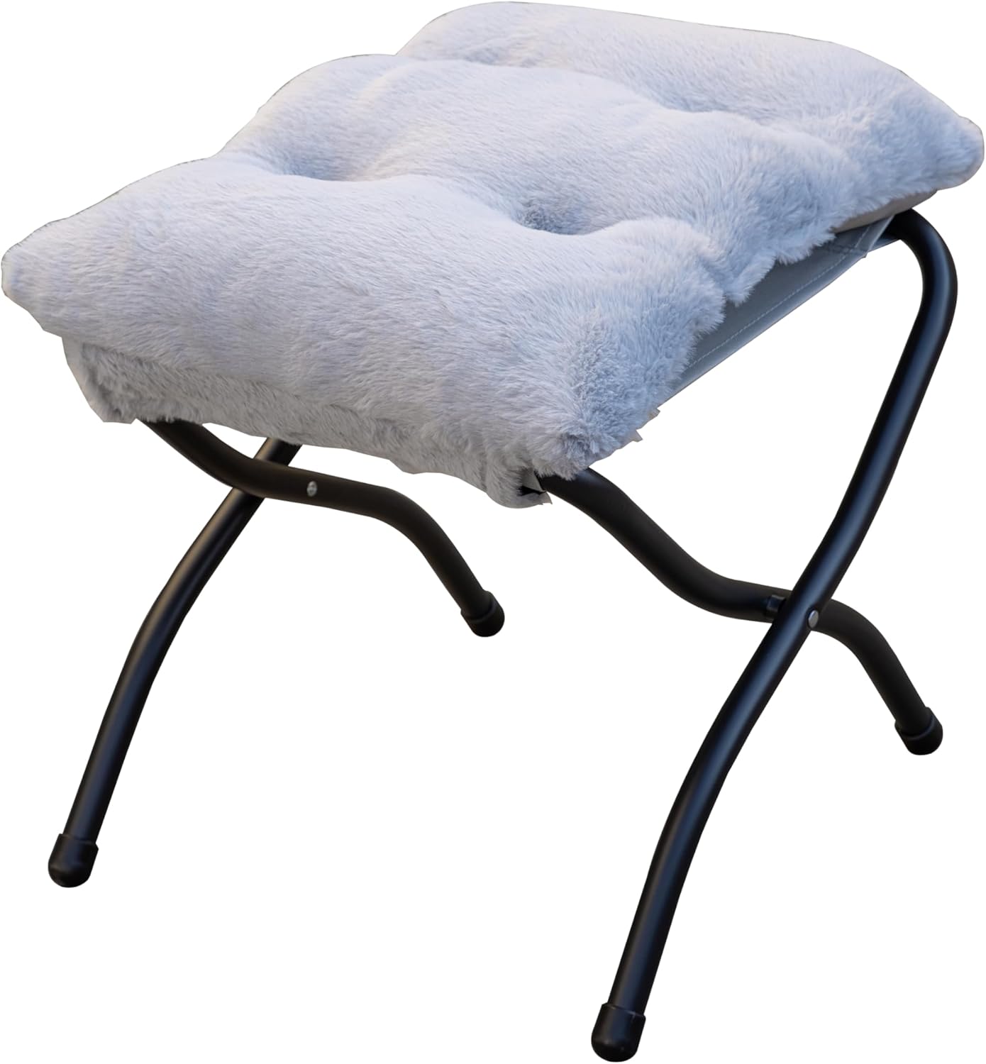 QUICK STAR Fußhocker, klappbar, Fußstütze, Fußstütze, faltbarer Hocker mit Metallbeinen, Fußhocker mit abnehmbarem, gepolstertem Sitz, Plüschfell – Bild 7