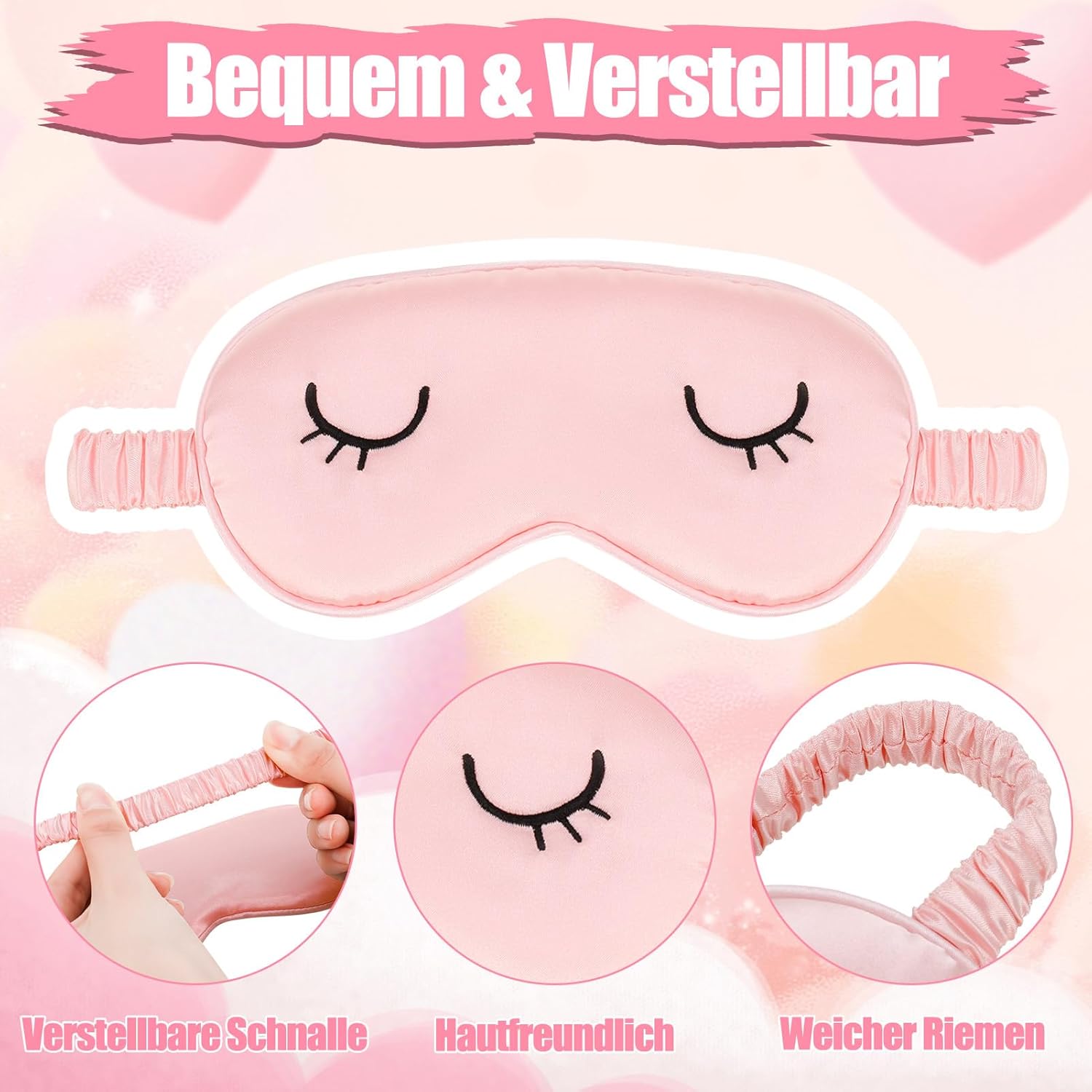 2 Stück Seide Augenmaske für Erwachsene, Schlafmaske für Damen, bequeme Schlafmaske für Damen und Herren, lichtblockierende Nachtmaske mit Aufbewahrungstasche (groß) – Bild 2