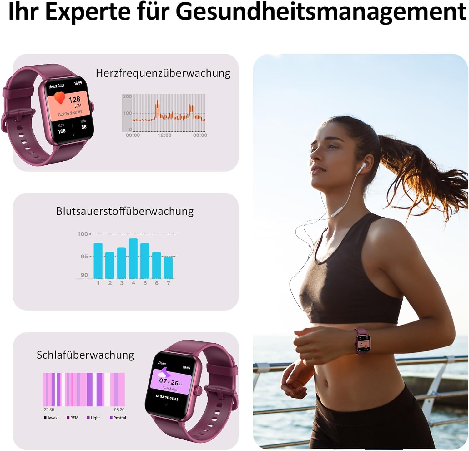 Blackview Smartwatch für Damen und Herren mit Telefonfunktion (Anrufe tätigen/empfangen)/Nachrichtenerinnerung, Sportuhr mit über 100 Sportmodi, Fitnessuhr, Herzfrequenz-Schlafmonitor, Schrittzähler, Smartwatch für Android iOS – Bild 5