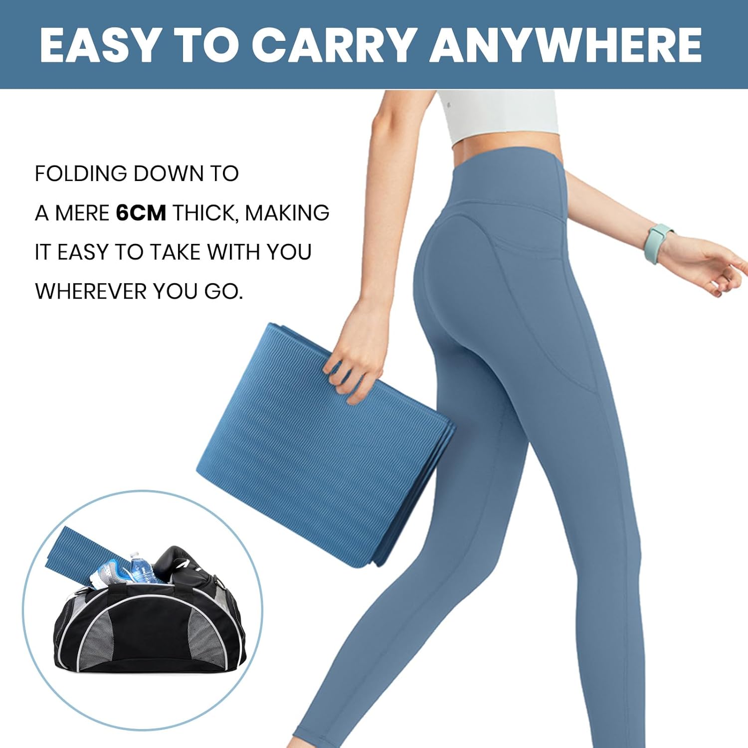 Good Nite, faltbare Yogamatte, rutschfest, tragbar, Fitness, Fitness, Pilates, Sport, Reisematte für Damen und Herren, 182,9 x 61 x 0,6 cm – Bild 4