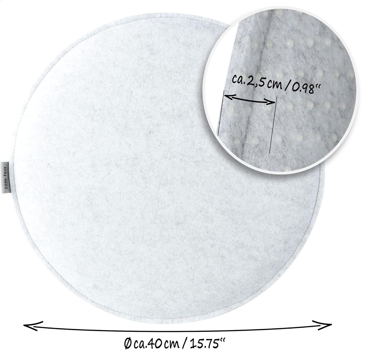 com-four 4 x Sitzkissen aus Filz, Ø 40 cm, gepolsterte Stuhlauflage, runde Sitzauflage für Esszimmer, Garten, Balkon, rutschfeste Unterseite mit Rutschschutz – Bild 6