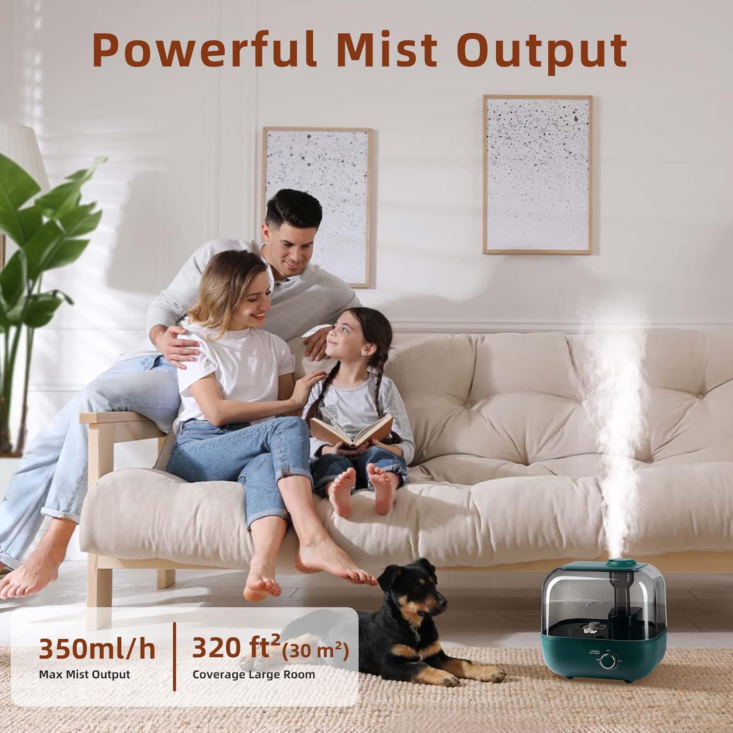 BEAR 5L Luftbefeuchter mit Top-Füllung, 28 dB extrem leise für Babys und Pflanzen, 35 Stunden Laufzeit, mit Aromatherapie-Tablett, 360° verstellbare Dampfdüse, automatische Abschaltung, Polypropylen – Bild 2