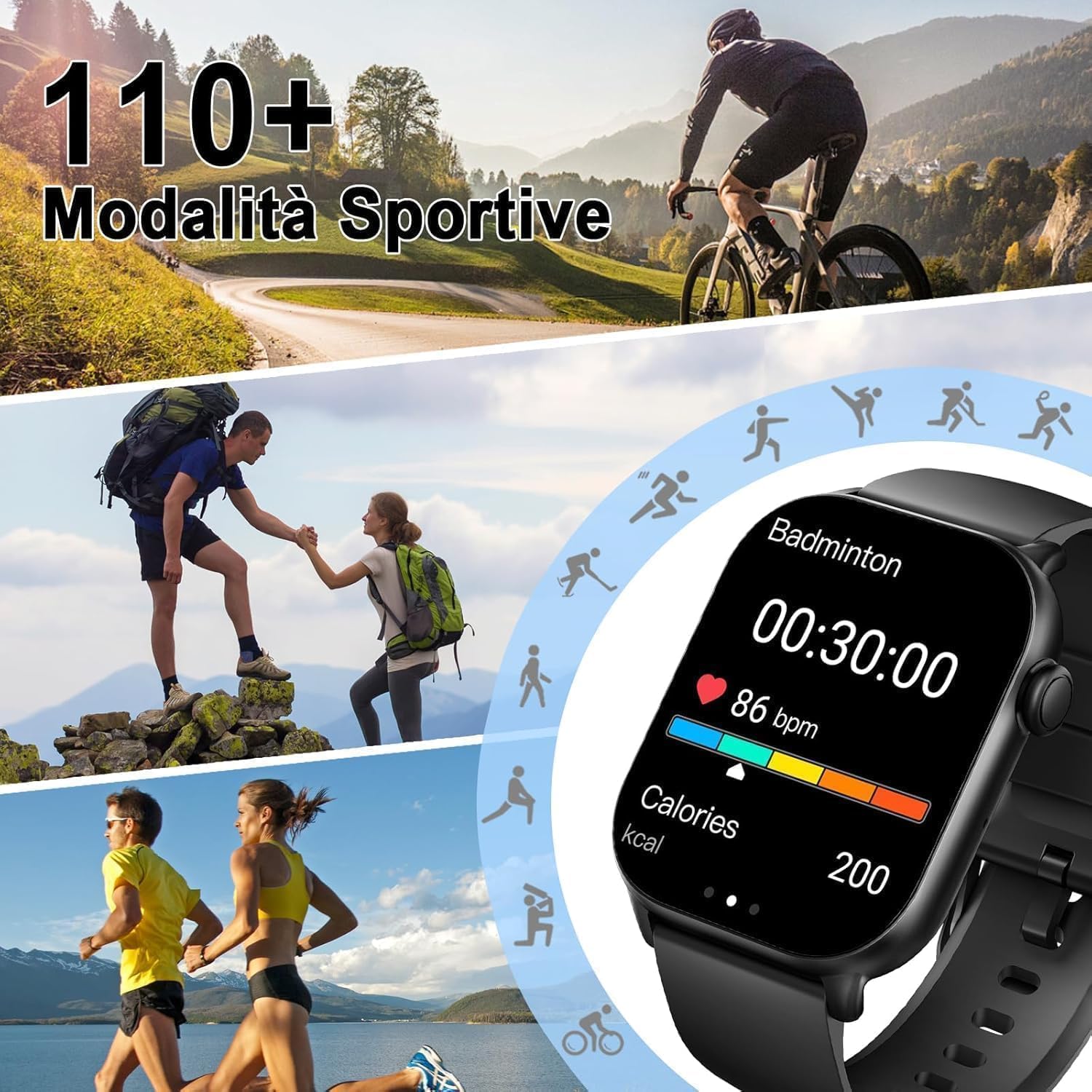 Smartwatch Herren Damen, 1,96" HD Smartwatch 2026 mit Telefonfunktion, Smart Watch Fitnessuhr 113+ Sportmodi, IP68 Wasserdicht, Sportuhr mit Herzfrequenz Schlafmonitor Schrittzähler, für Android iOS – Bild 4