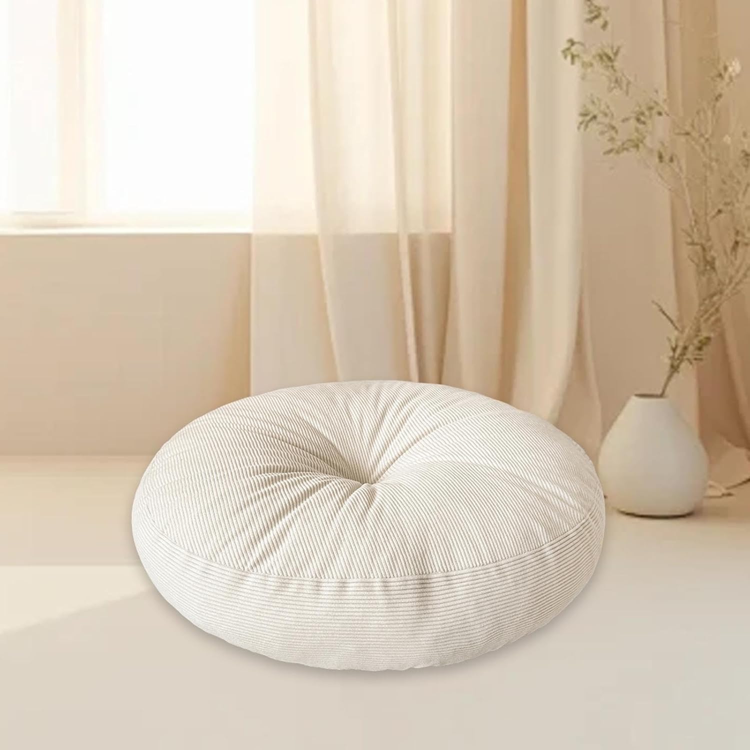 LOVIVER Rundes Bodenkissen, Bodenkissen, Sitzkissen, großes Meditationskissen für Schlafzimmer, Tatami para Wohnzimmer, Espacios Interiores, Beige – Bild 4