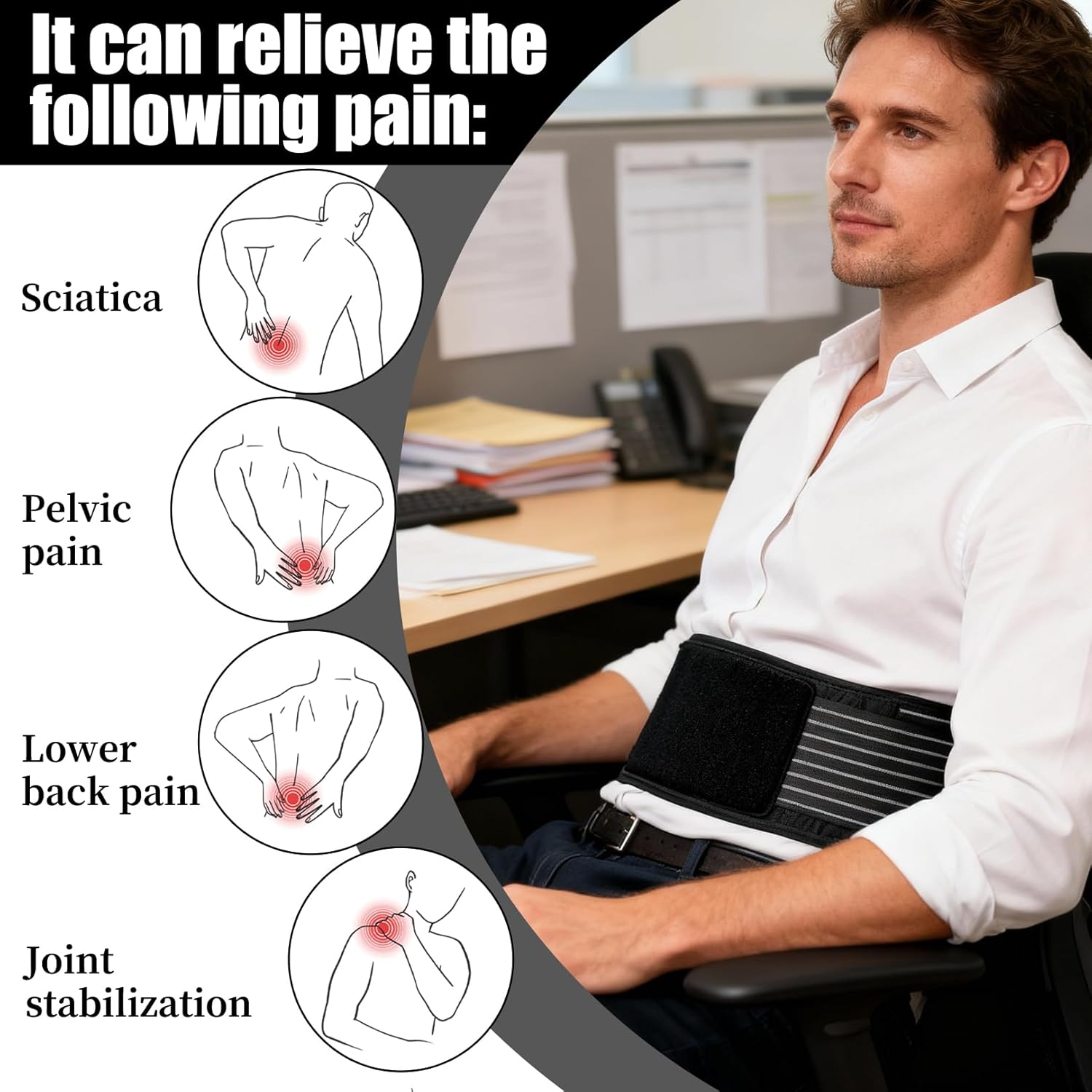 Rückenbandage, Gürtel Herren Rücken Ortho-Gürtel Damen Rückenstützgürtel Rückenschmerzen Unterstützung Rückenschmerzen Atmungsaktiver Gürtel Lenden-Ortho-Bandage Beckengürtel für Rücken gerade (XL) – Bild 3