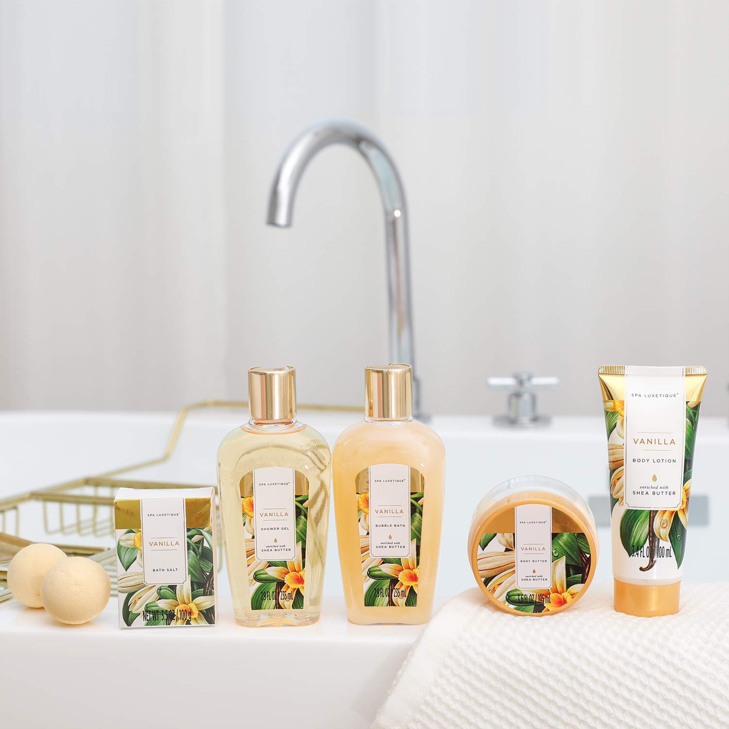 SPA LUXETIQUE Geburtstagsgeschenk für Frauen, Bade-Geschenkset, 8-teiliges Vanille-Duft, Beauty-Spa-Set für Frauen mit dekorativer Badewanne, Wellness-Set für Frauen, Weihnachtsgeschenke, Muttertagsgeschenk, Valentinstag – Bild 6