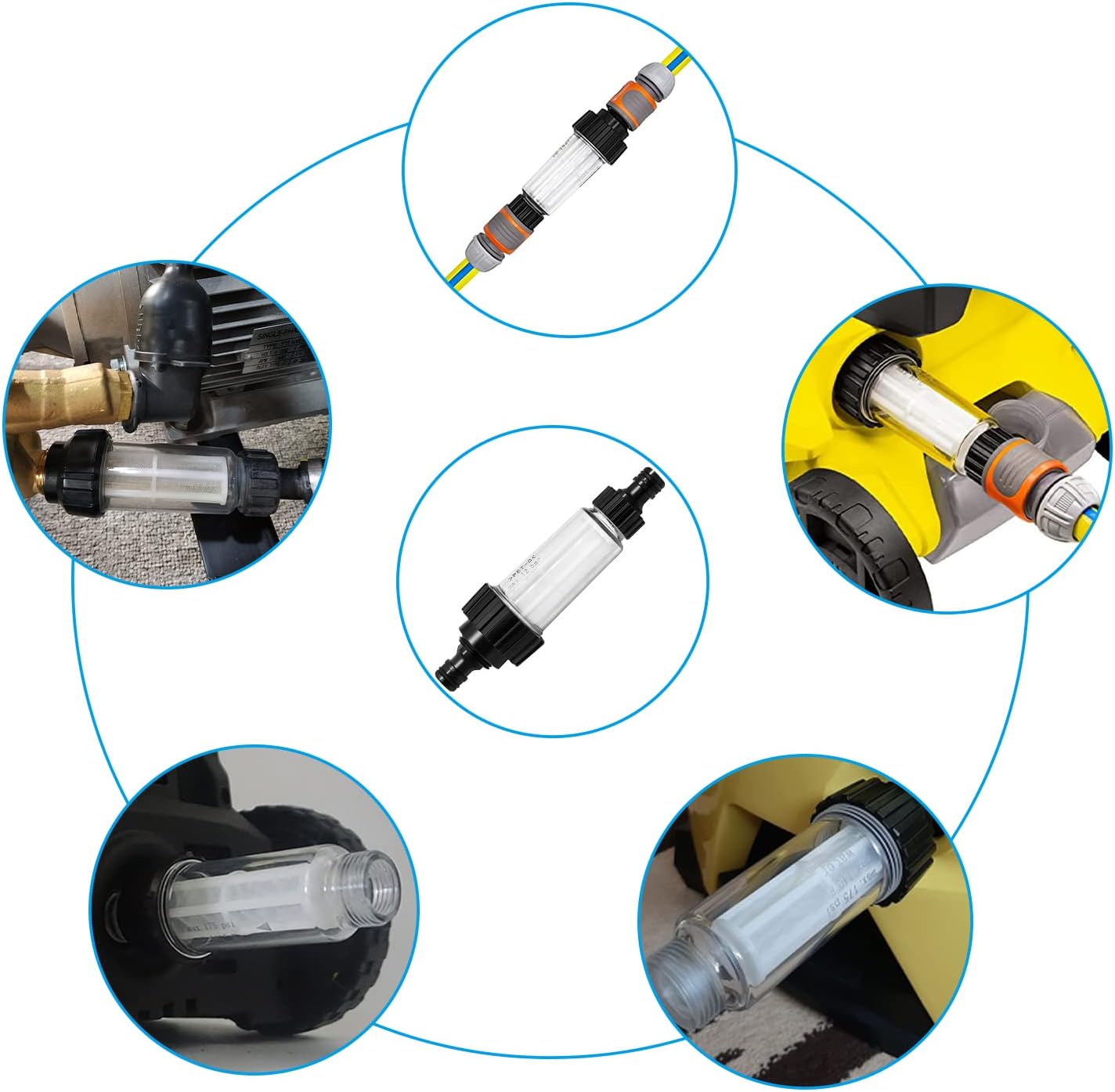 Wasserfilter-Set, 3/4 Zoll Wasservorfilter mit 6 Stück Filtereinsatz & 2 Schnelladaptern, für Hochdruckreiniger, Gartenbewässerung, Gartenpumpe, Wohnmobil, Haushalt (Schwarz) – Bild 7