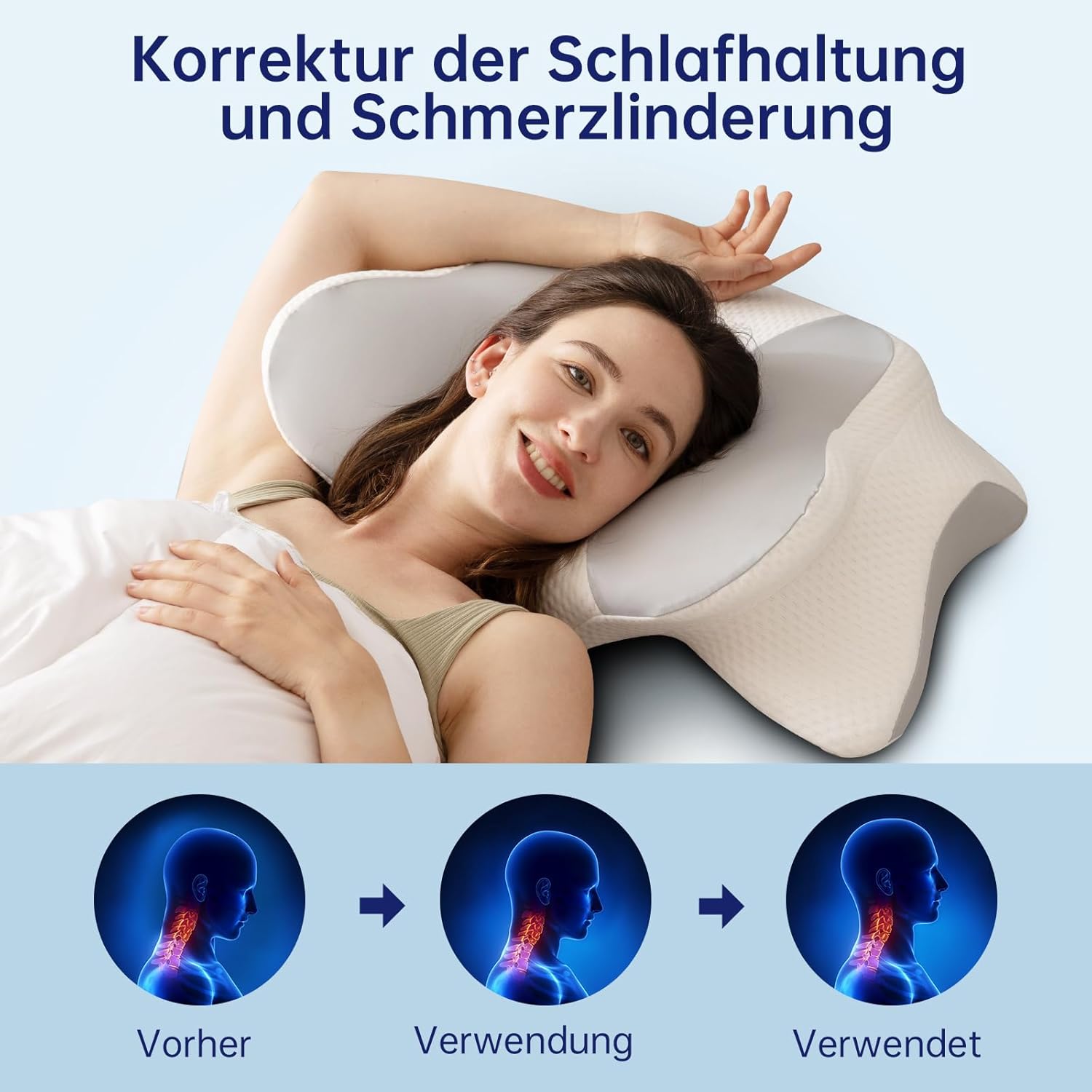 Orthopädisches Kissen mit Memory-Schaum, Anti-Schnarch-Kissen, Nackenstützkissen, ergonomisches Kissen, Schlafkissen für Seitenschläfer, Rückenschläfer und Bauchschläfer (grau) – Bild 6
