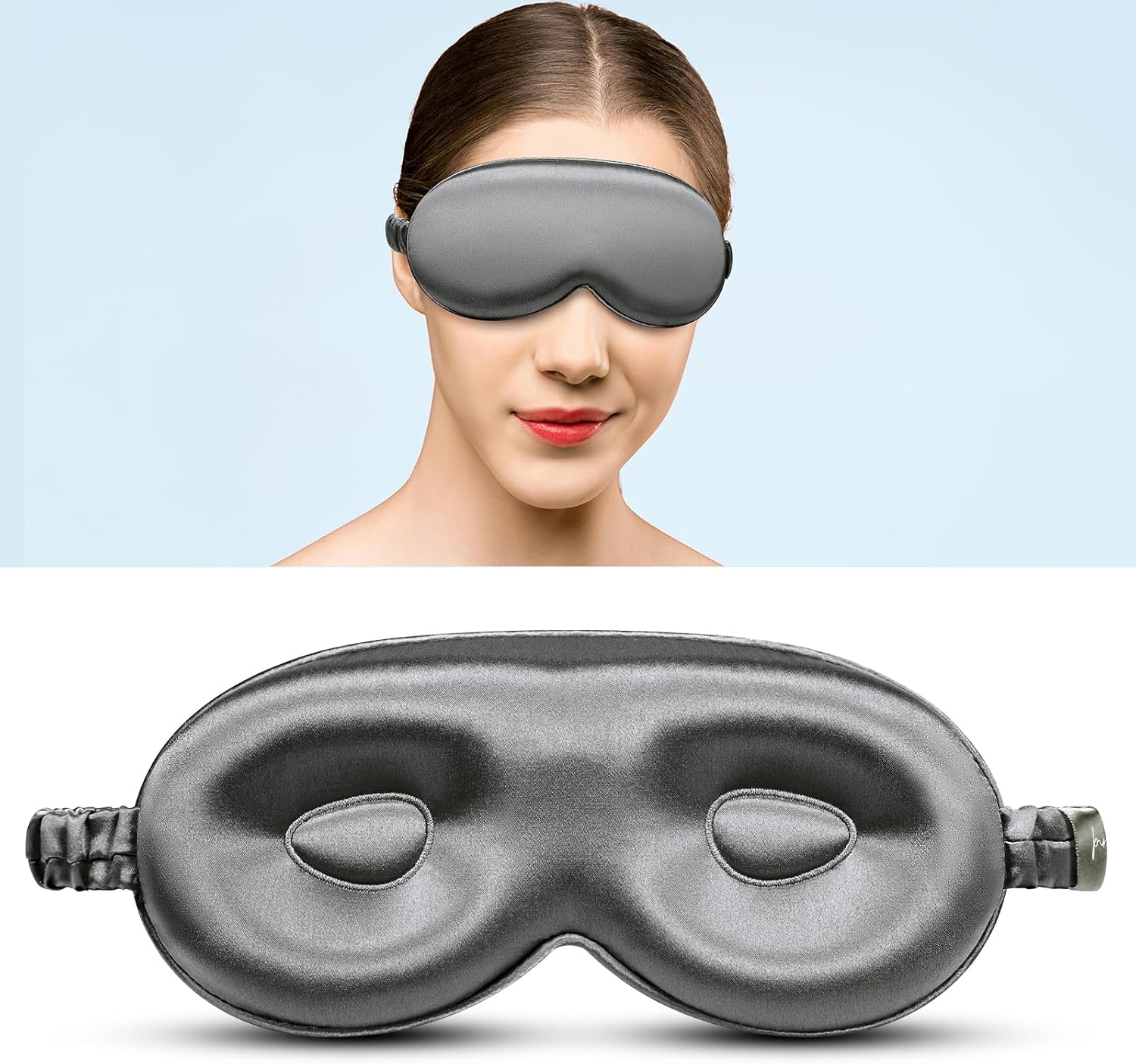 Schlafmaske Seide 3D Anti-Falten, hautfreundlicher Blackout Dunkelgrau – Bild 7
