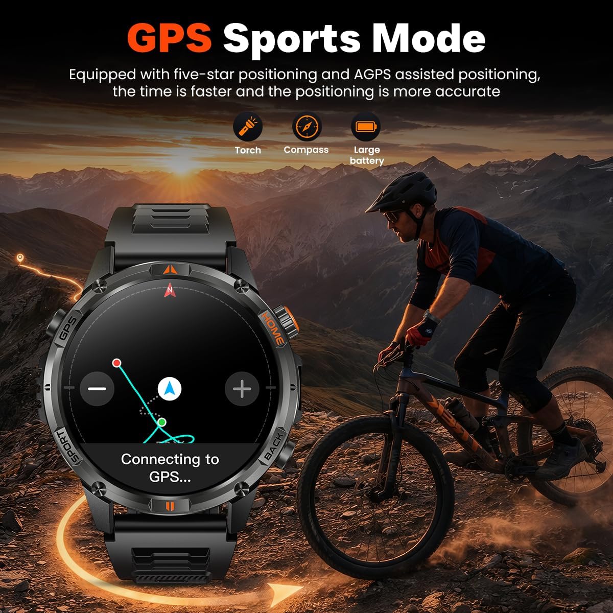 GPS-Smartwatch für Herren, Militäruhr: 1,46 Zoll Fitness-Tracker, 580 mAh, Smartwatch, IP68, wasserdicht, Fitnessuhr mit Schrittzähler, Herzfrequenzmesser, Blutdruck, Telefonfunktion, Digitaluhr für iOS – Bild 3