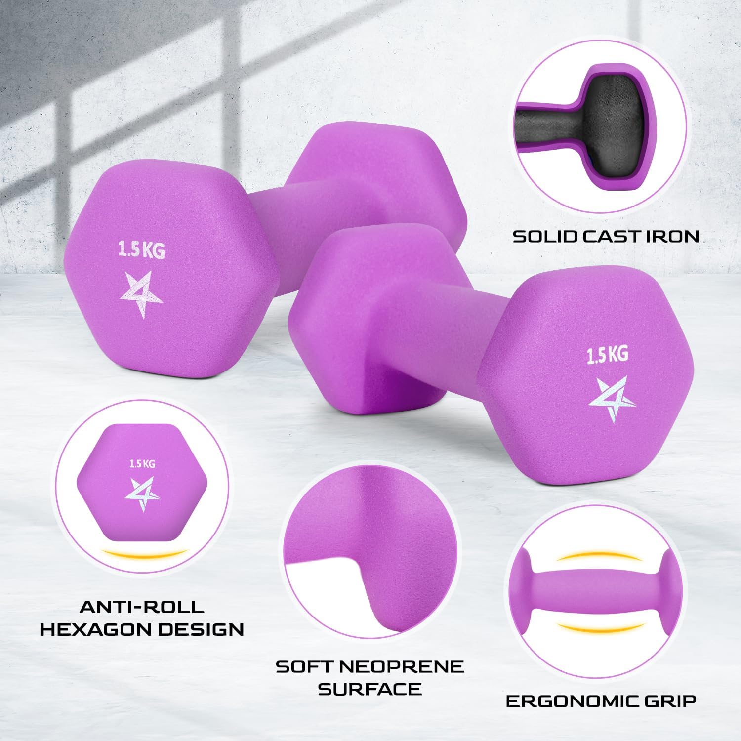 Yes4All Hex Neopren-Hanteln-Set, Gewichte für Krafttraining, Yoga, Pilates – Hanteln-Set mit 2 Hanteln, Set für Damen und Herren – Bild 3