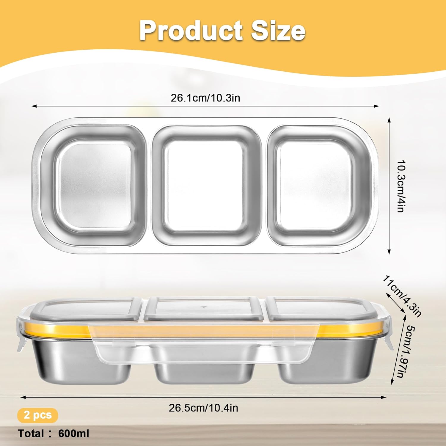 Fentar 2 Stück Snackboxen mit Fächern, Edelstahl, auslaufsichere Snackbox mit Fächern, spülmaschinenfest, Lunchbox, Kinder-Meal-Prep-Boxen, Bento-Box, Edelstahl-Snackboxen mit Deckel für Schule, Arbeit, Camping – Bild 2