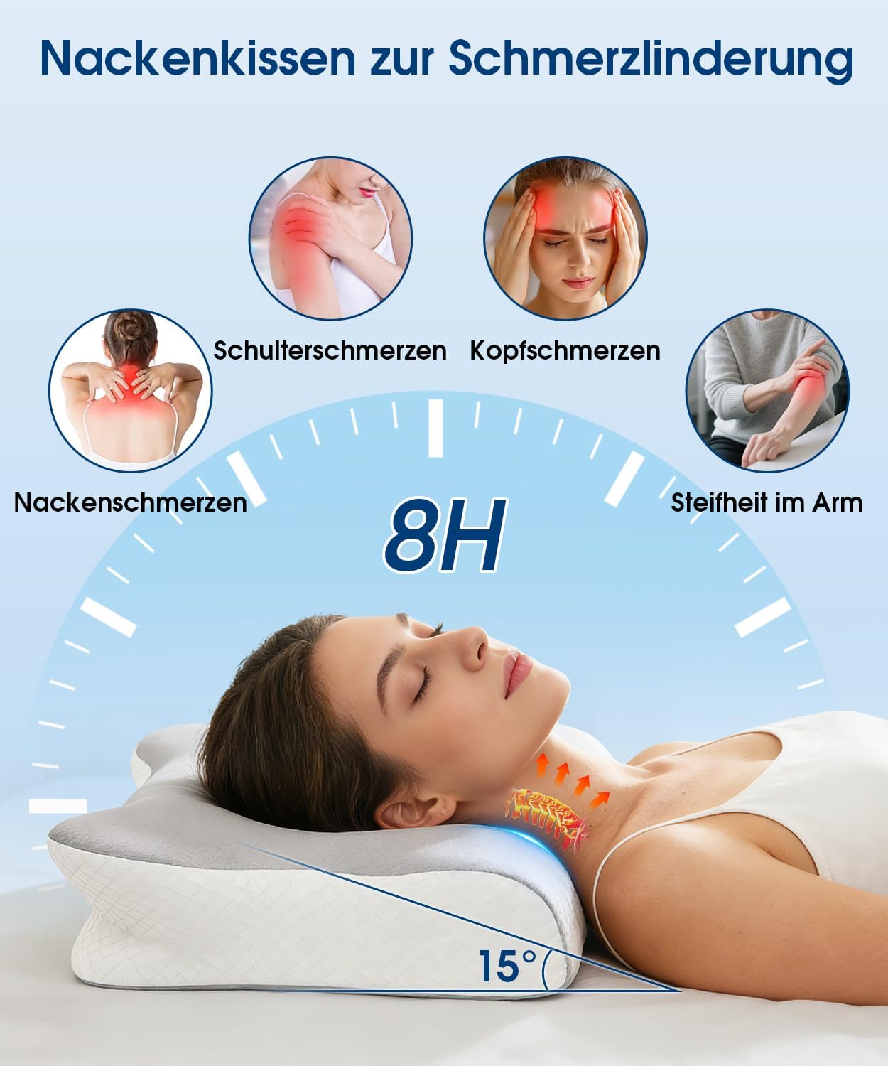 BOYUNSHI Nackenstützkissen aus Memory-Schaum, ergonomisches Kissen mit 2 kühlenden waschbaren Bezügen, 2 Höhenstufen, Schmetterlingskissen für Seiten-, Rücken- und Bauchschläfer, Seitenschläferkissen – Bild 2
