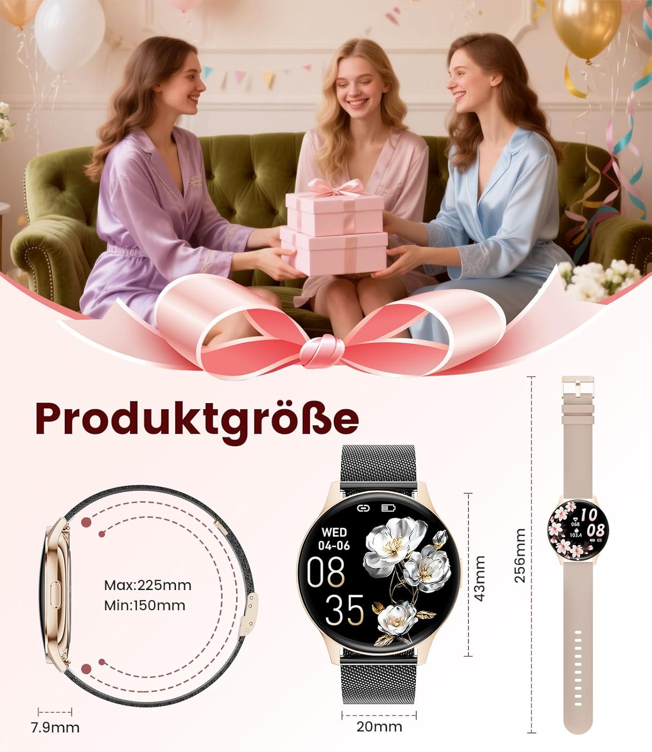 LIGE Damen Smartwatch (2 Armbänder), 1,43 Zoll HD AMOLED Display Smartwatch mit Telefonfunktion, Fitnessuhr, Sportuhr mit 120+ Sportmodi, Schlaftracking, Menstruationszyklus, Uhr für iOS/Android, Schwarz – Bild 9
