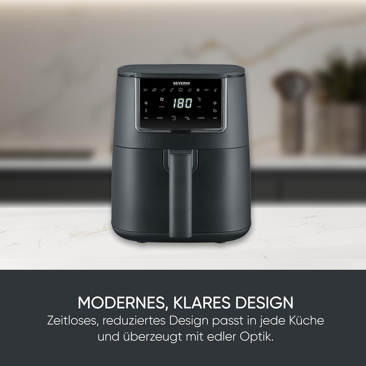 Severin Heißluftfritteuse, Single, Fritteuse zum Kochen ohne Fett, Touch-Display, 8 Automatikprogramme, vielseitige Zubereitung, Warmhaltefunktion, 4L, 1300W, Schwarz, FryLight, FR 2461 – Bild 7