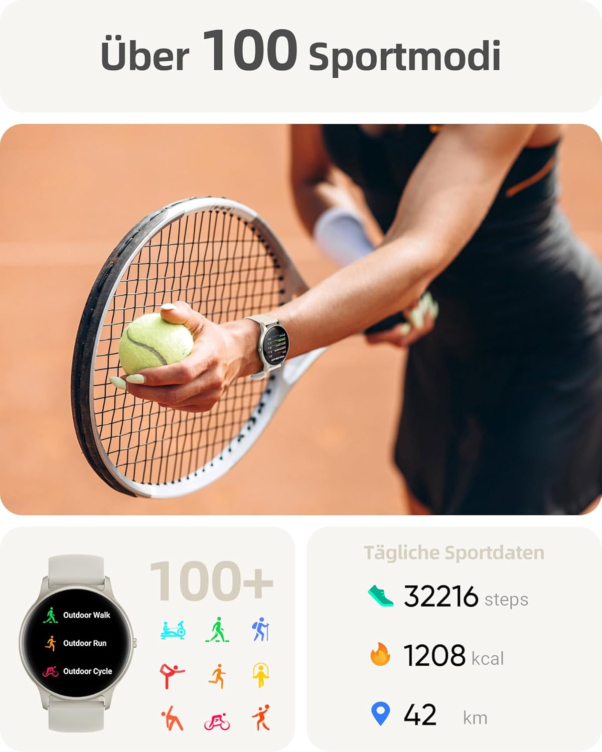 Parsonver Smartwatch für Damen und Herren mit Bluetooth-Anrufen, leichte Sportuhr rund mit über 100 Sportmodi, Schrittzähler, IP68 wasserdicht, Smartwatch mit Herzfrequenz-Schlafmonitor, Sternsilber, SPROD1 – Bild 4