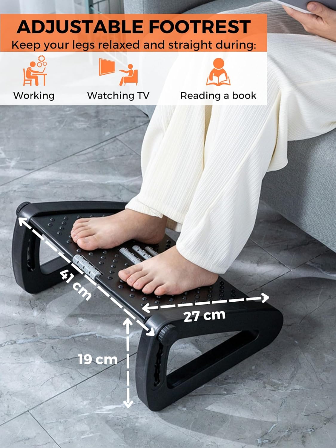 Fußstütze unter dem Schreibtisch, ergonomischer Fußhocker für das Büro, rutschfeste, verstellbare Fußstütze mit Massagefunktion, verbessert die Körperhaltung und Durchblutung, ideal für Arbeit und Zuhause – Bild 2