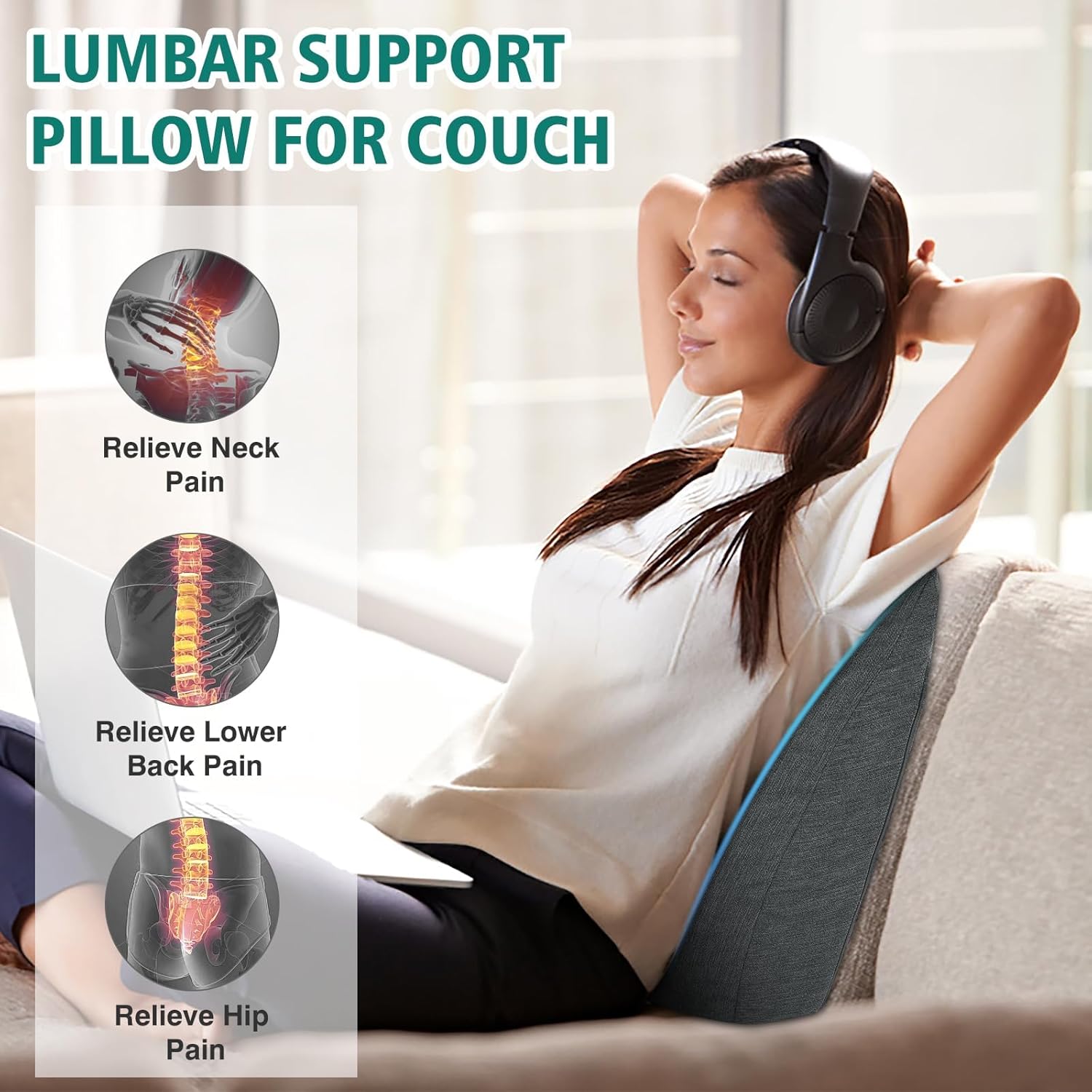 Ergonomisches Rückenkissen für Sofa und Bett, weiches Keilkissen mit Memory-Schaum, bequemes Lesekissen & Lordosenstützkissen für Erwachsene, Rückenlehnenkissen, grau – Bild 4