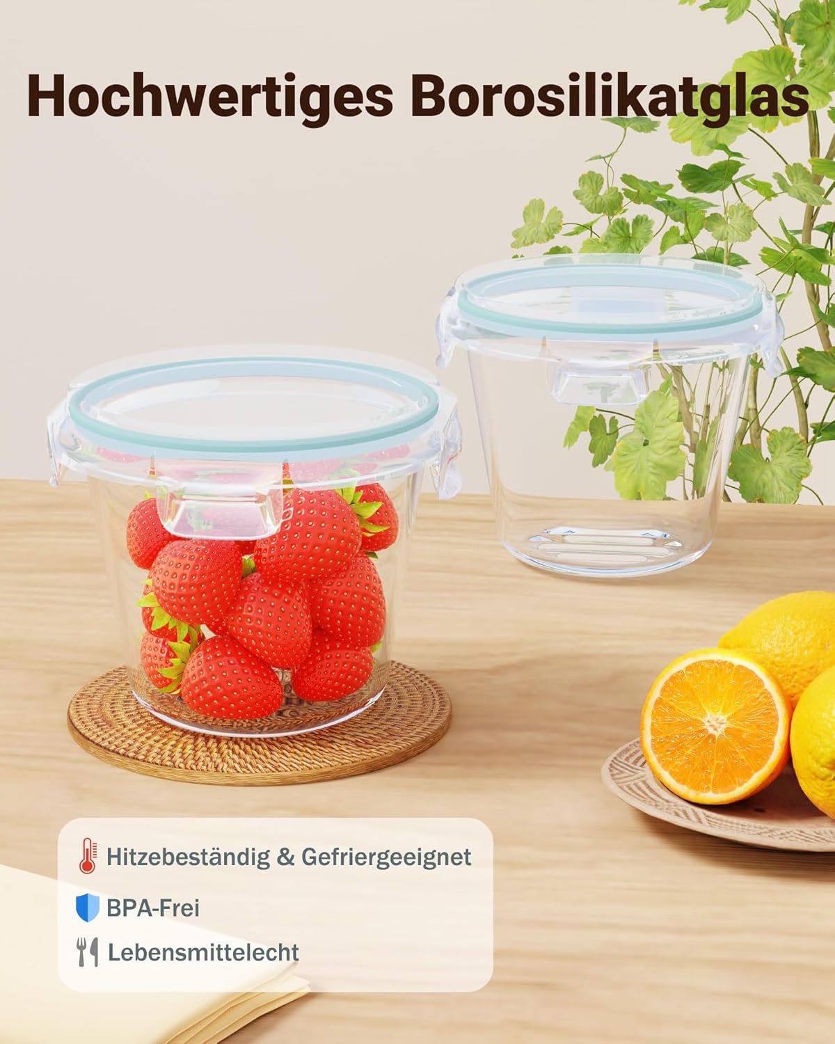 Glasbehälter mit Deckel, 650 ml, rundes Borosilikatglas, 4er-Set, auslaufsicher und BPA-frei, Meal-Prep-Gläser und Glasschüssel, Suppenbehälter, mikrowellen- und spülmaschinenfest – Bild 6