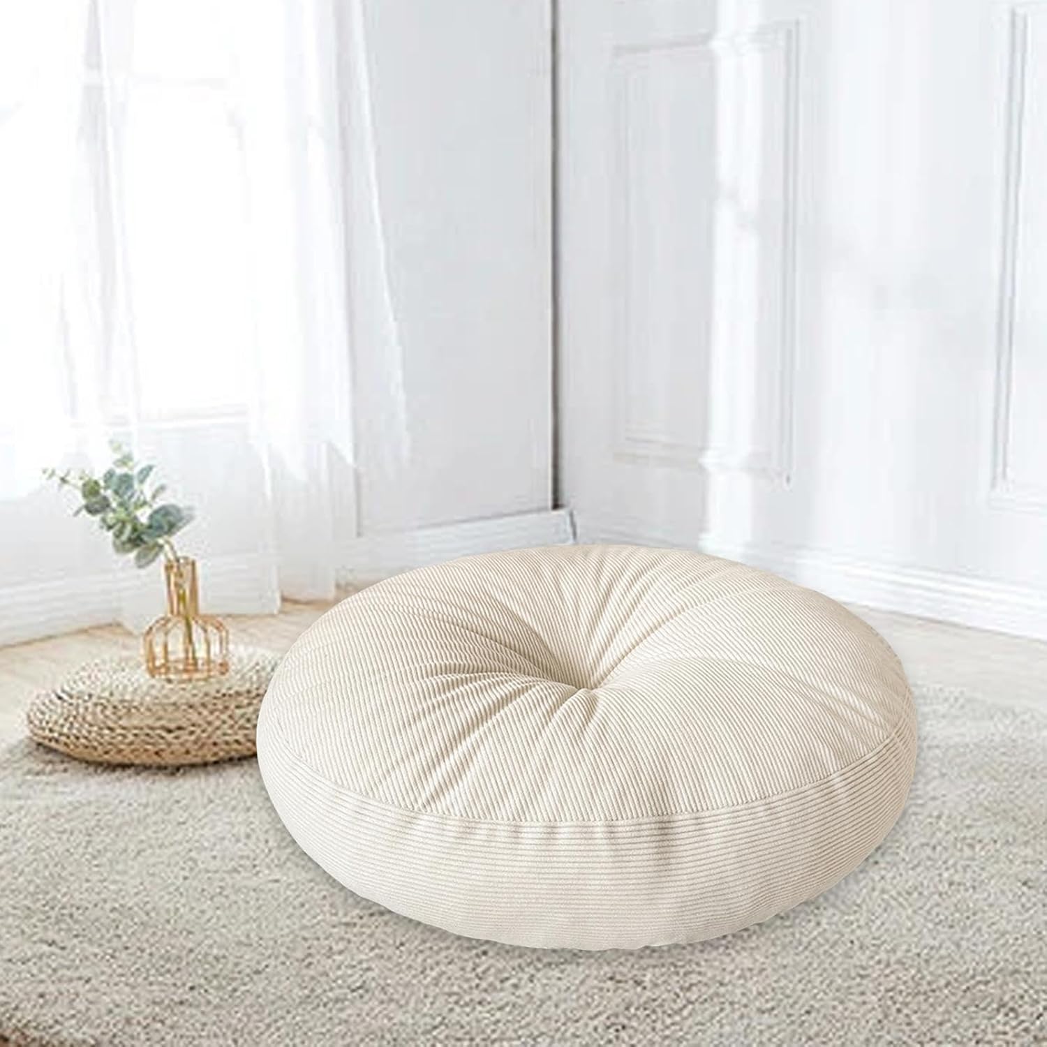 LOVIVER Rundes Bodenkissen, Bodenkissen, Sitzkissen, großes Meditationskissen für Schlafzimmer, Tatami para Wohnzimmer, Espacios Interiores, Beige – Bild 5