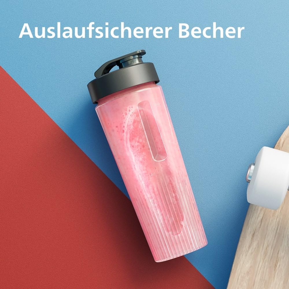 Philips Blend & Go 3000 Series Mini-Smoothie-Mixer – 350 W, 0,6 l Becher, abnehmbares 4-Sterne-Messer, 2 Geschwindigkeiten, spülmaschinenfest, ProBlend-Technologie, kompakt, Silber (HR2671/00) – Bild 3