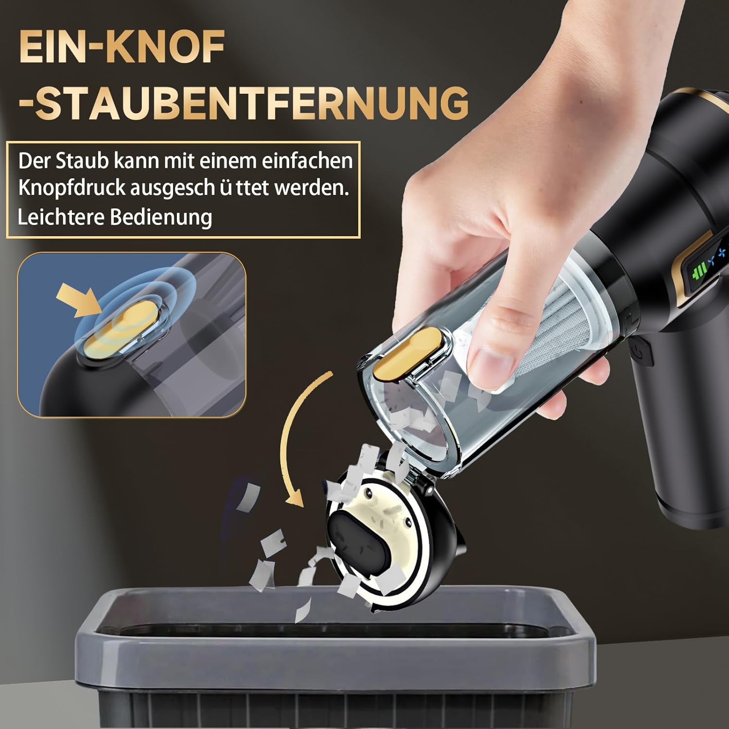 Handstaubsauger Akku, Autostaubsauger Kabellos 27000Pa Mini-Staubsauger, Wiederaufladbarer Tragbarer Leichter Autostaubsauger Stark, 220.000 U/min Elektrischer Staubbläser für Auto, Küche, PC, Sofa, Büro – Bild 6