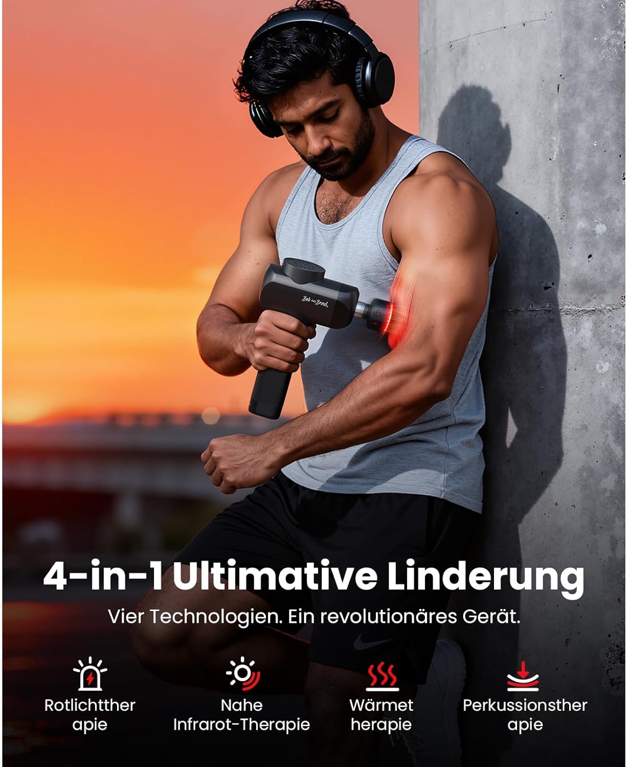 BOB AND BRAD X6 Ultra Massagepistole mit Infrarotlicht und Wärme – Professionelles Tiefengewebe-Muskelmassagegerät für Sportler, exklusiver Titankopf und 6 Aufsätze, Geschenk für Männer und Frauen – Bild 4