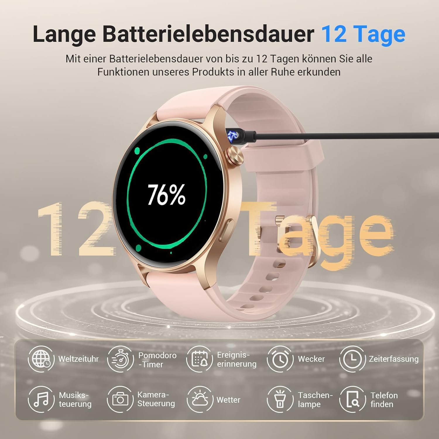Runde Smartwatch für Damen mit Telefonfunktion, 1,32 Zoll AMOLED-Display, Fitnessuhr mit 110+ Sportmodi & 3ATM, Uhren Damen Herren für iOS/Android, Schrittzähler mit Herzfrequenzmesser/SpO2/Schlafmonitor – Rosa – Bild 7