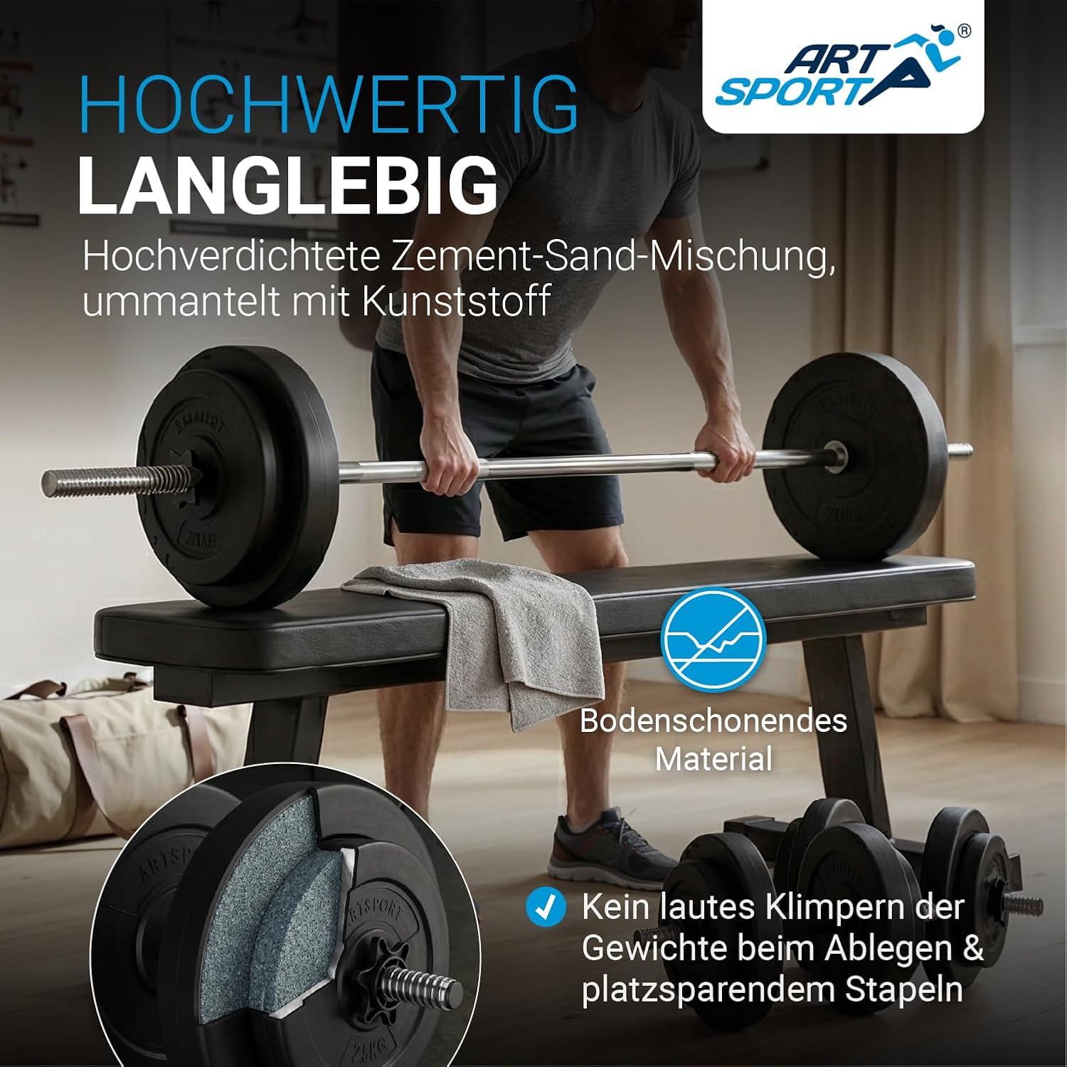 ArtSport 3-in-1-Hantelset mit 2 Hanteln, 1 Langhantel & 1 SZ Curl-Langhantel – 12 Gewichte mit 60 kg und Spinlock-Kragen – Hantelset Krafttraining – Bild 6