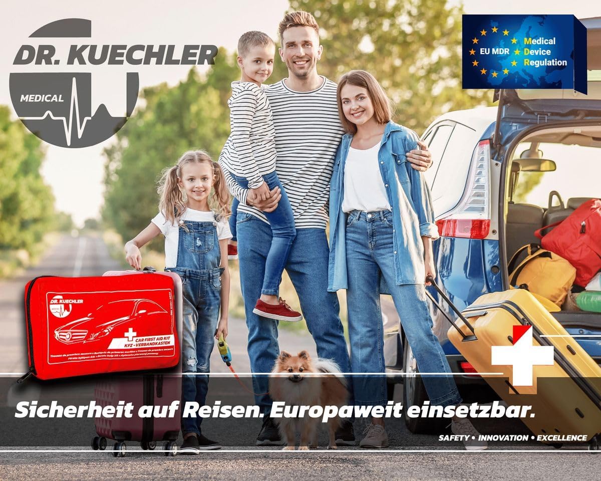 Hochwertige Auto-Verbandstasche, DIN-Norm 13164, 2026, Auto, Kfz-Verbandskasten, für TÜV-Prüfung, Kompletter Verbandskasten Auto, Farbe Verbandskasten: Rot – Bild 5
